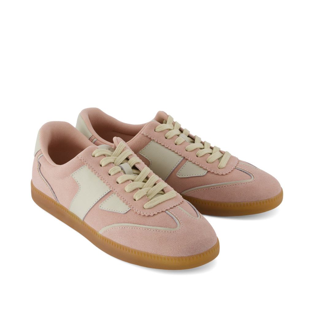 Collins Casual Lace-Up Sneaker - Pale Rose Suede and Leather Front View