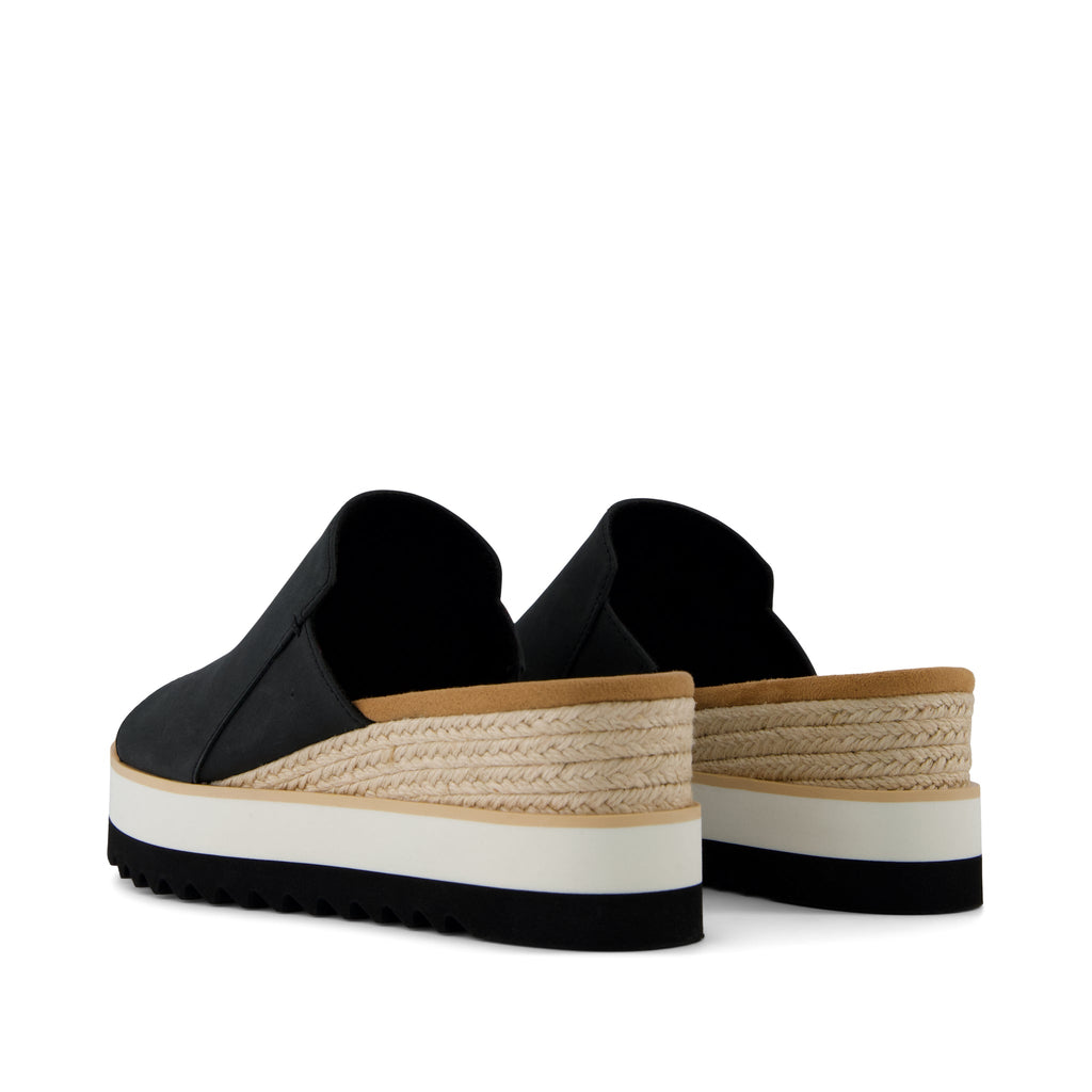 Diana Mule Wedge Sandal - Black Leather Back View