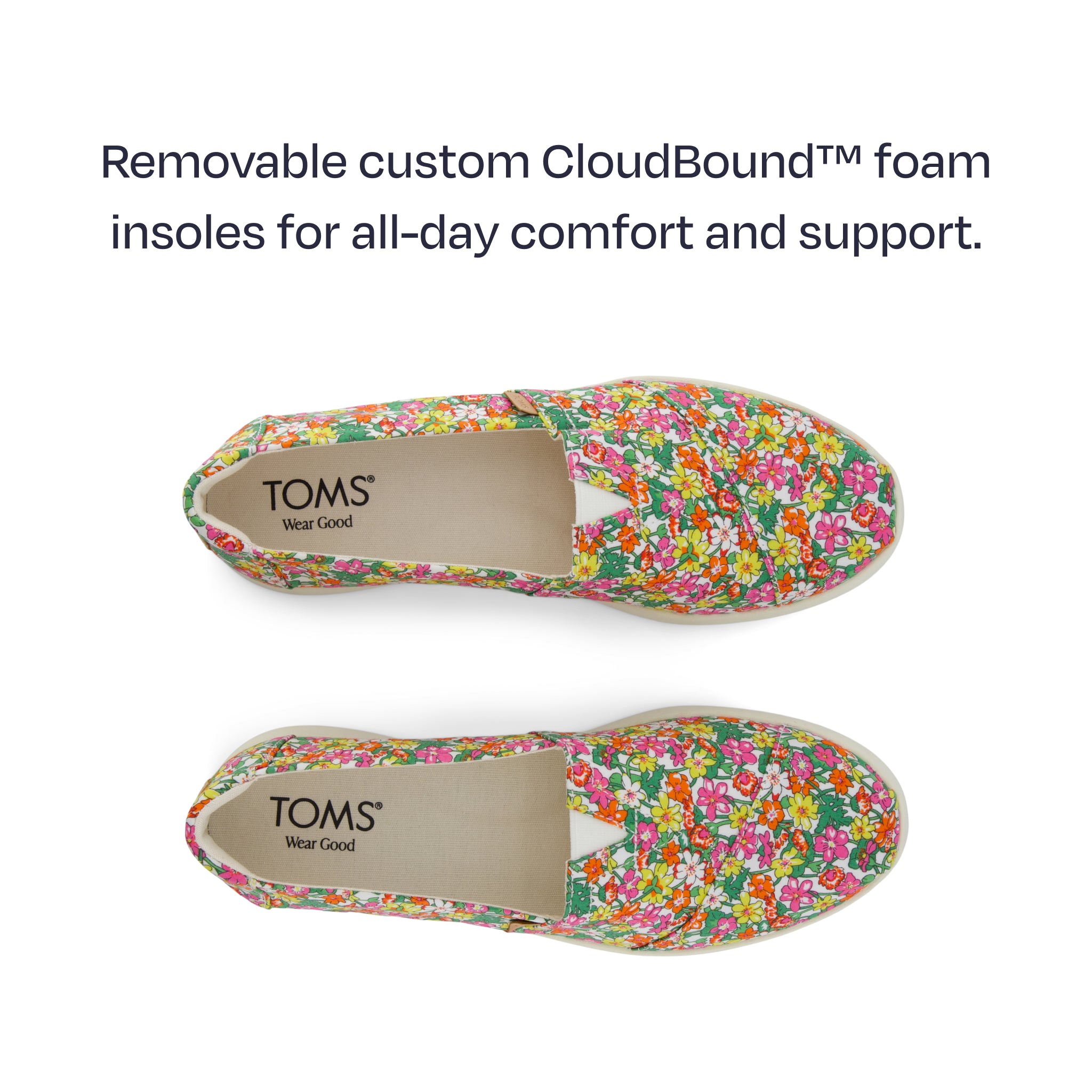 alpargata plus top down shot - featuring removable custom cloudbound foam insoles for all day comfort and support
