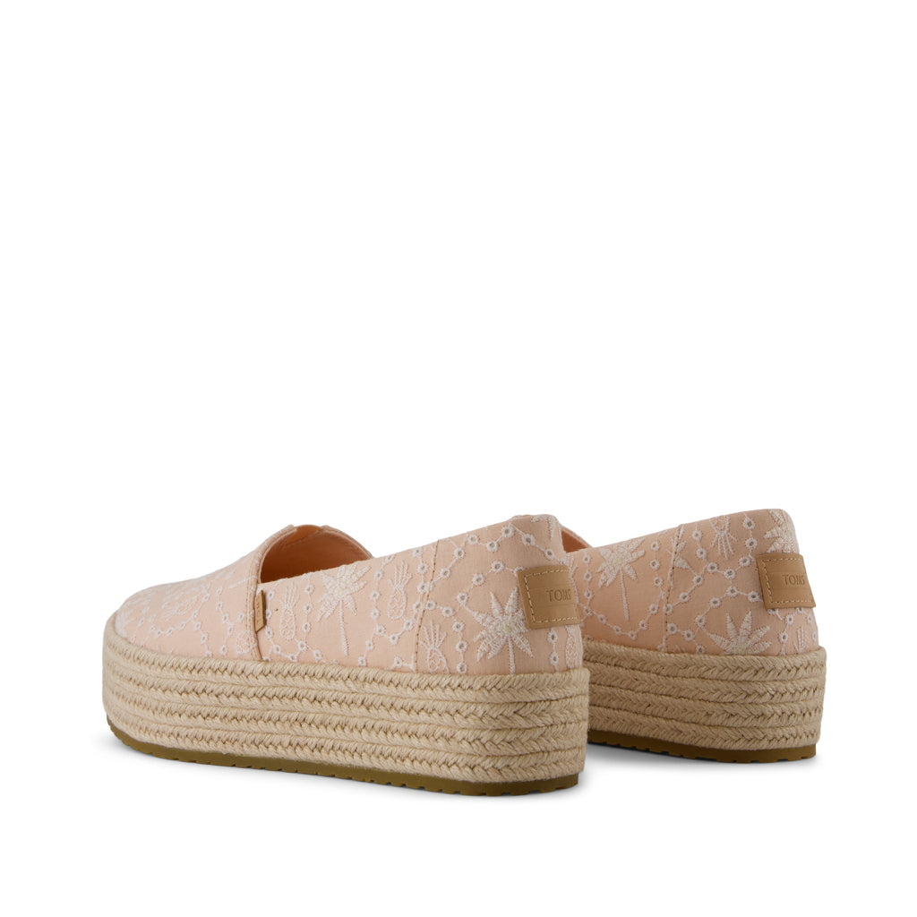 Valencia Platform Espadrille - Apricot Tropical Eyelet Back View