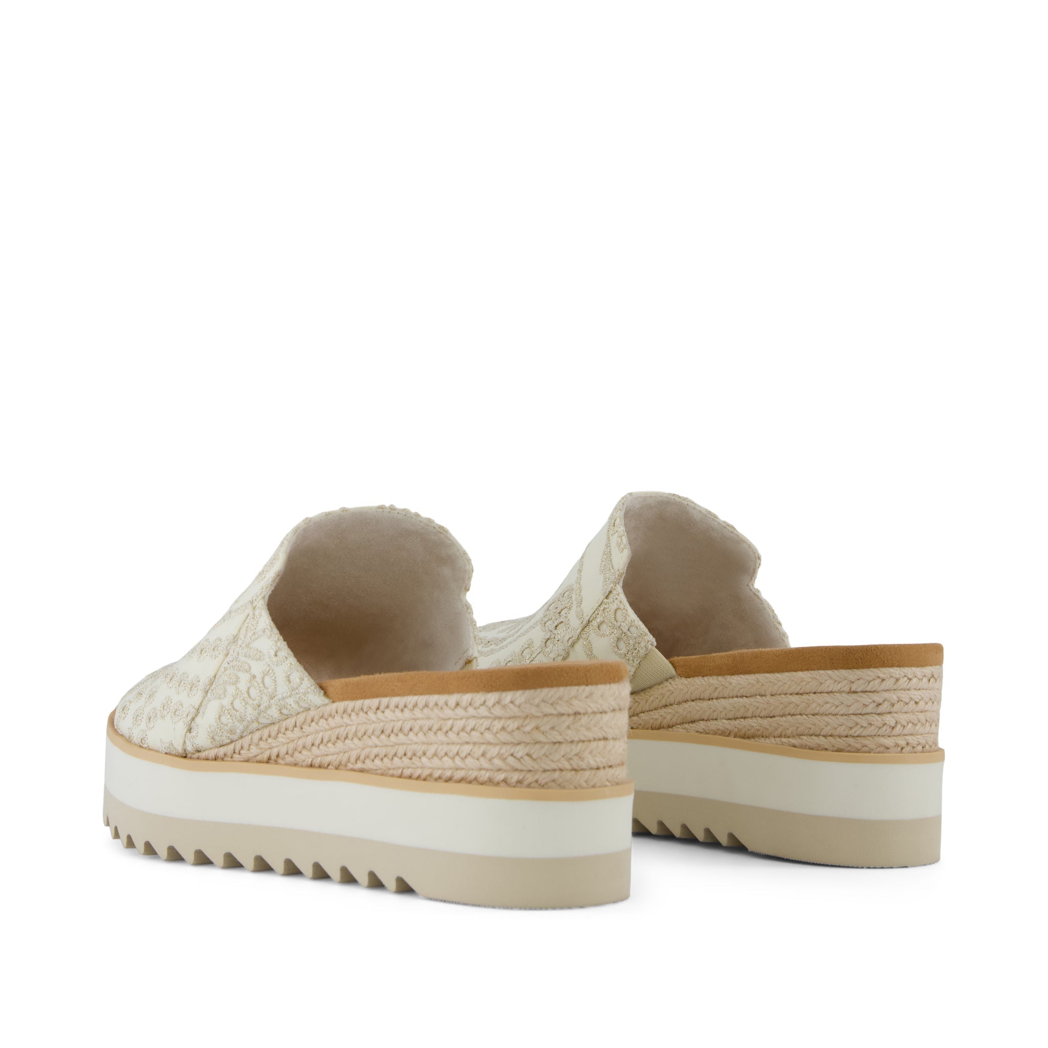 Diana Mule Wedge Sandal - Egret Botanical Eyelet Back View