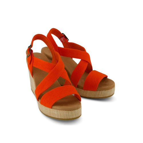 Alondra Wedge Sandal - Flame Two Tone Slubby Woven and  Raffia Wrap Front View
