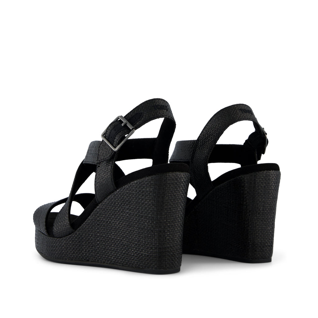 Alondra Wedge Sandal - Black Raffia Back View