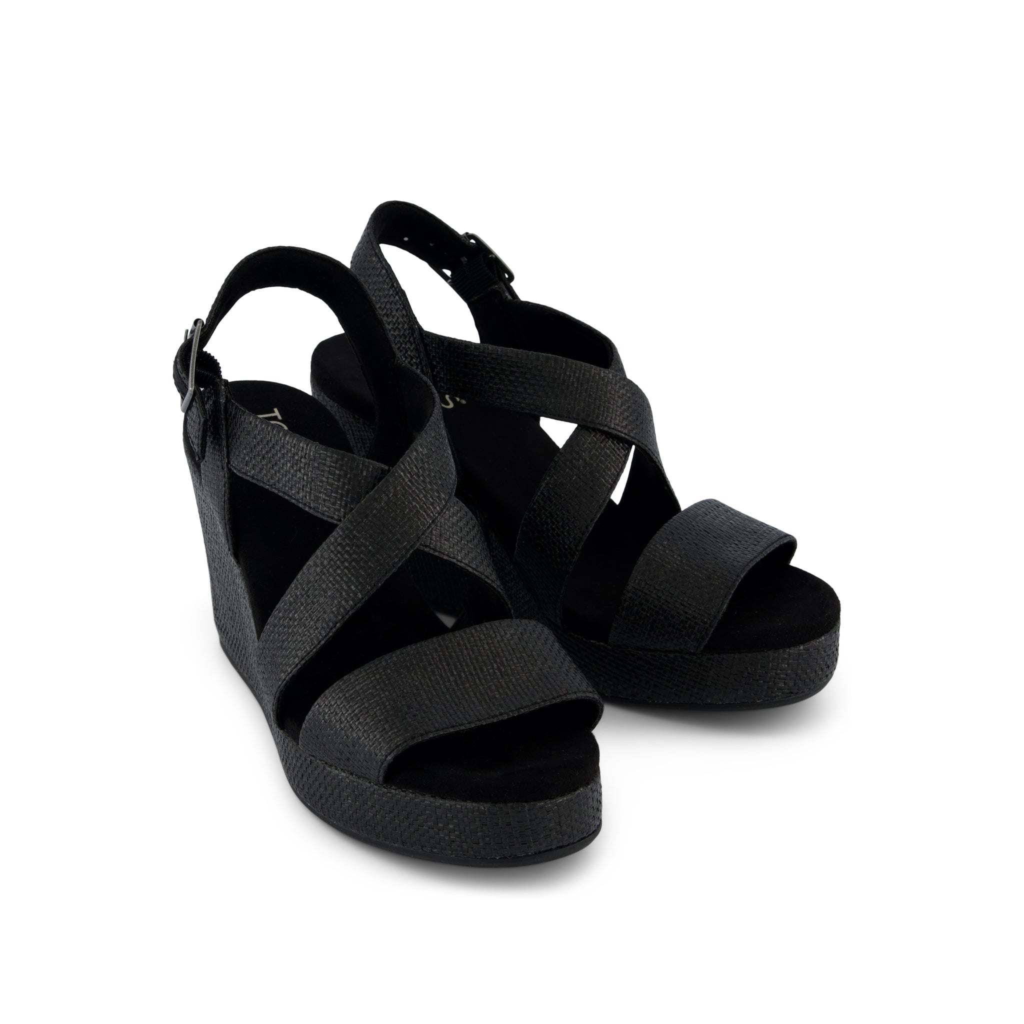 Alondra Wedge Sandal - Black Raffia Front View