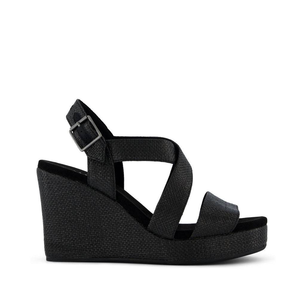 Alondra Wedge Sandal - Black Raffia Side View