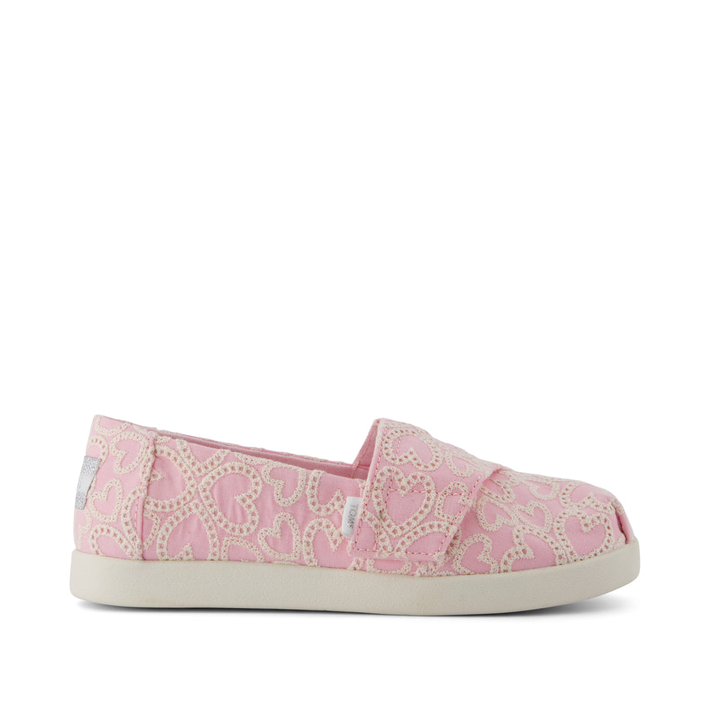 Alpargata Classic Kids Shoe - Barely Pink Hearts Eyelet Lace Side View