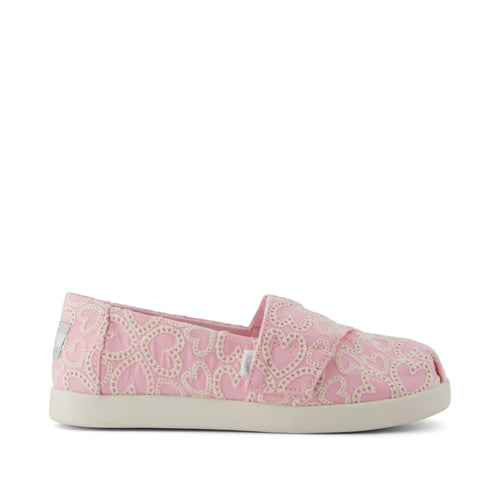 Alpargata Classic Kids Shoe - Barely Pink Hearts Eyelet Lace Side View