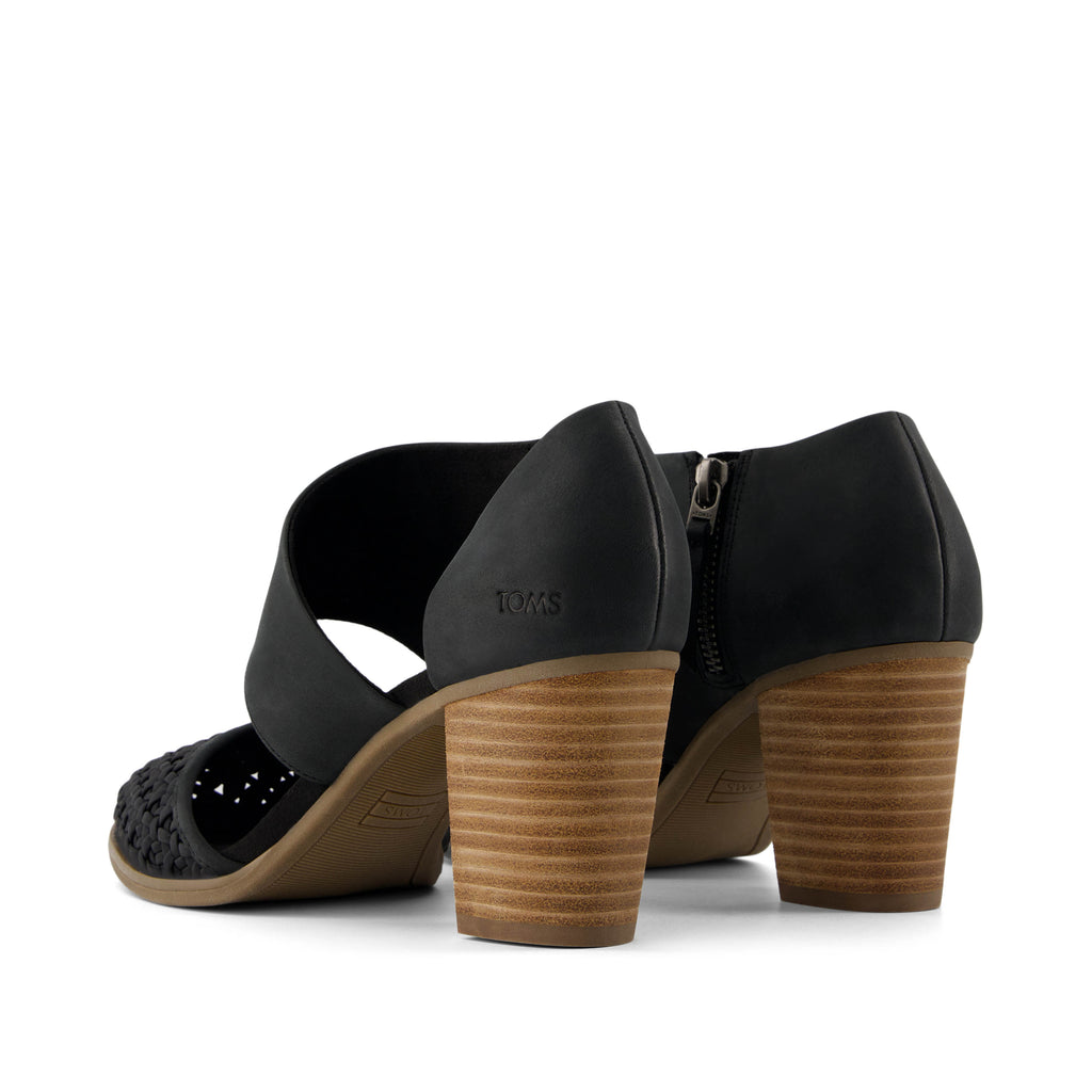 Milan Black Geo Basket PU Leather Closed Toe Heel