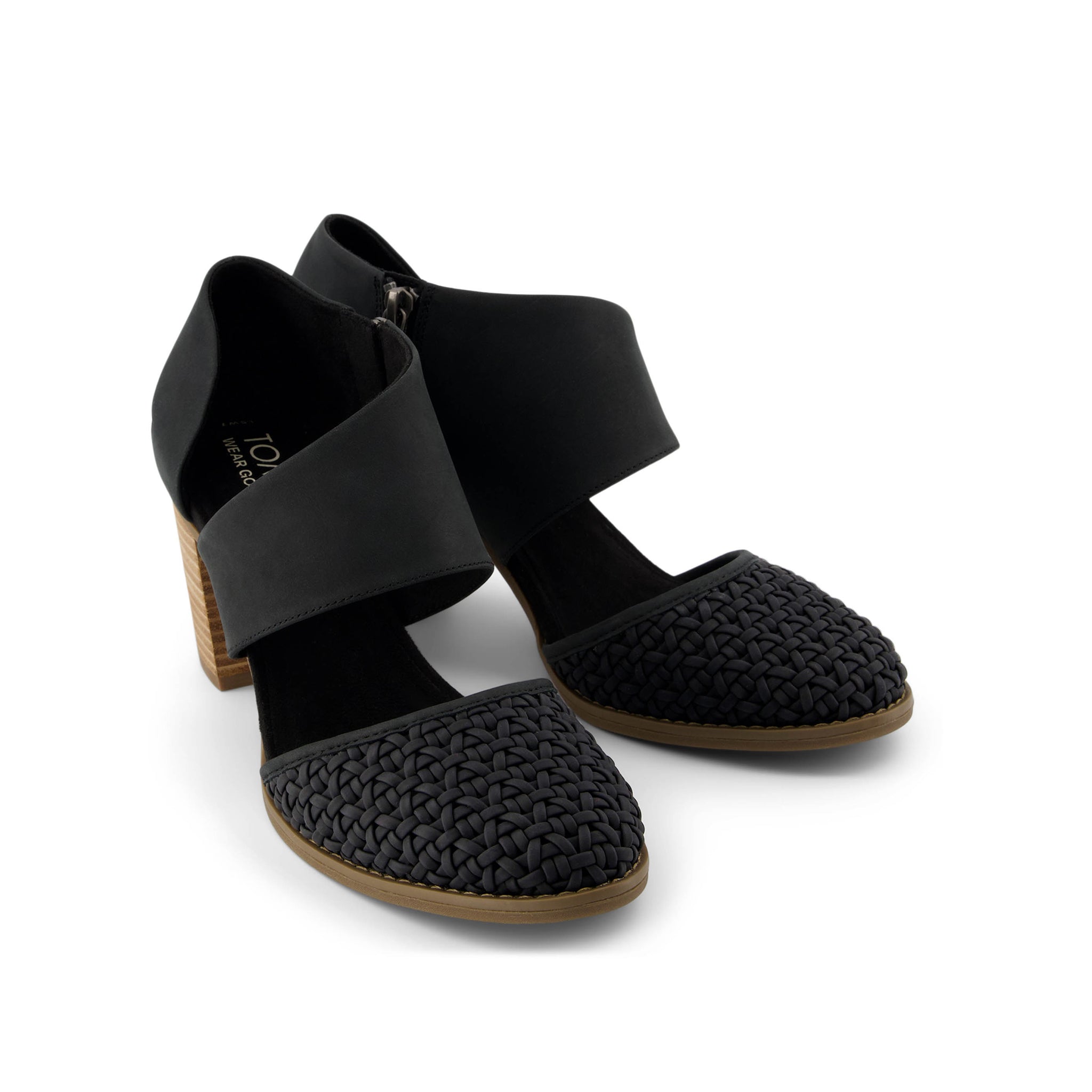 Milan Black Geo Basket PU Leather Closed Toe Heel