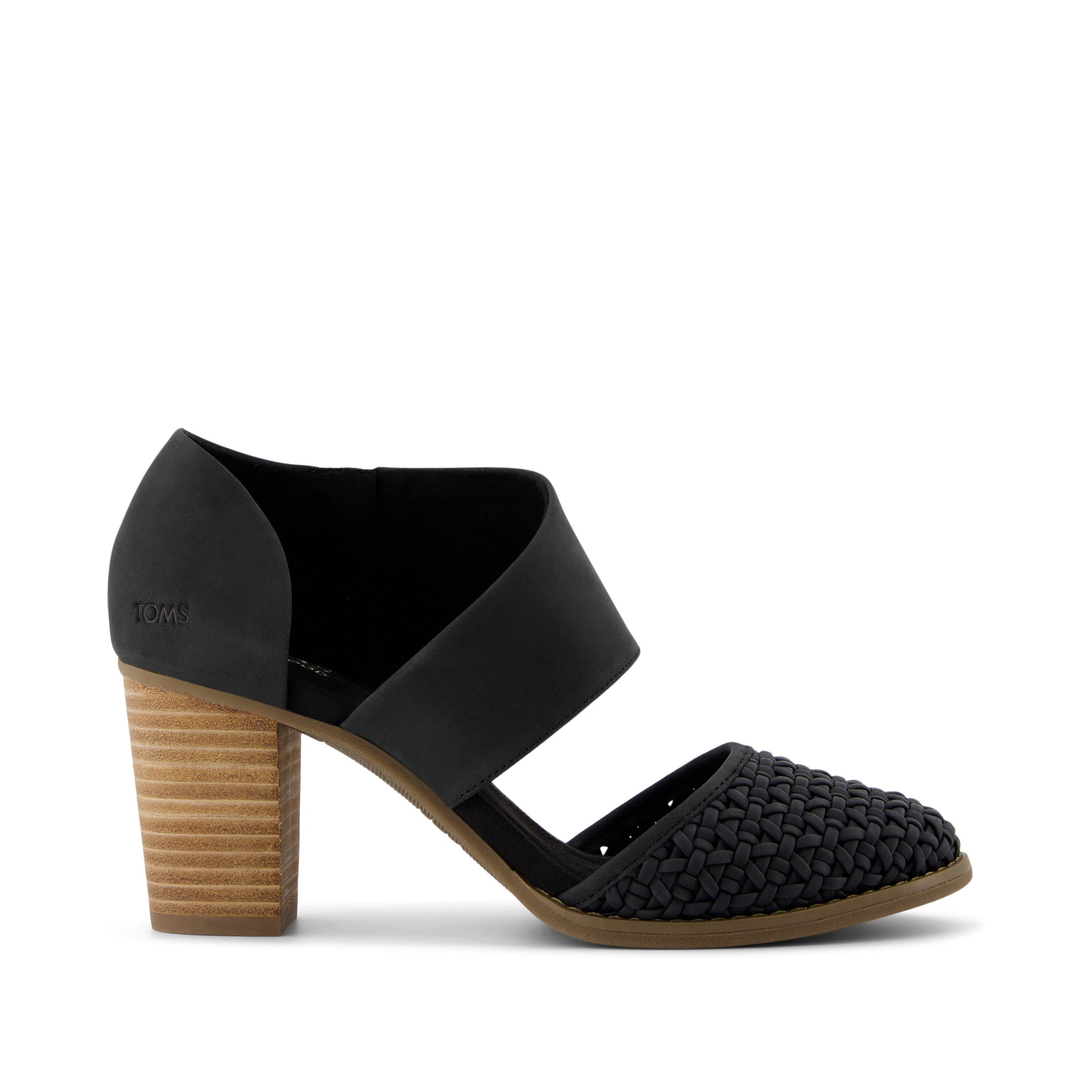 Milan Black Geo Basket PU Leather Closed Toe Heel