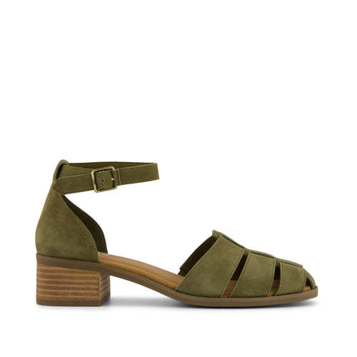 Jaclyn Fisherman Heel - Military Olive Kid Suede Side View
