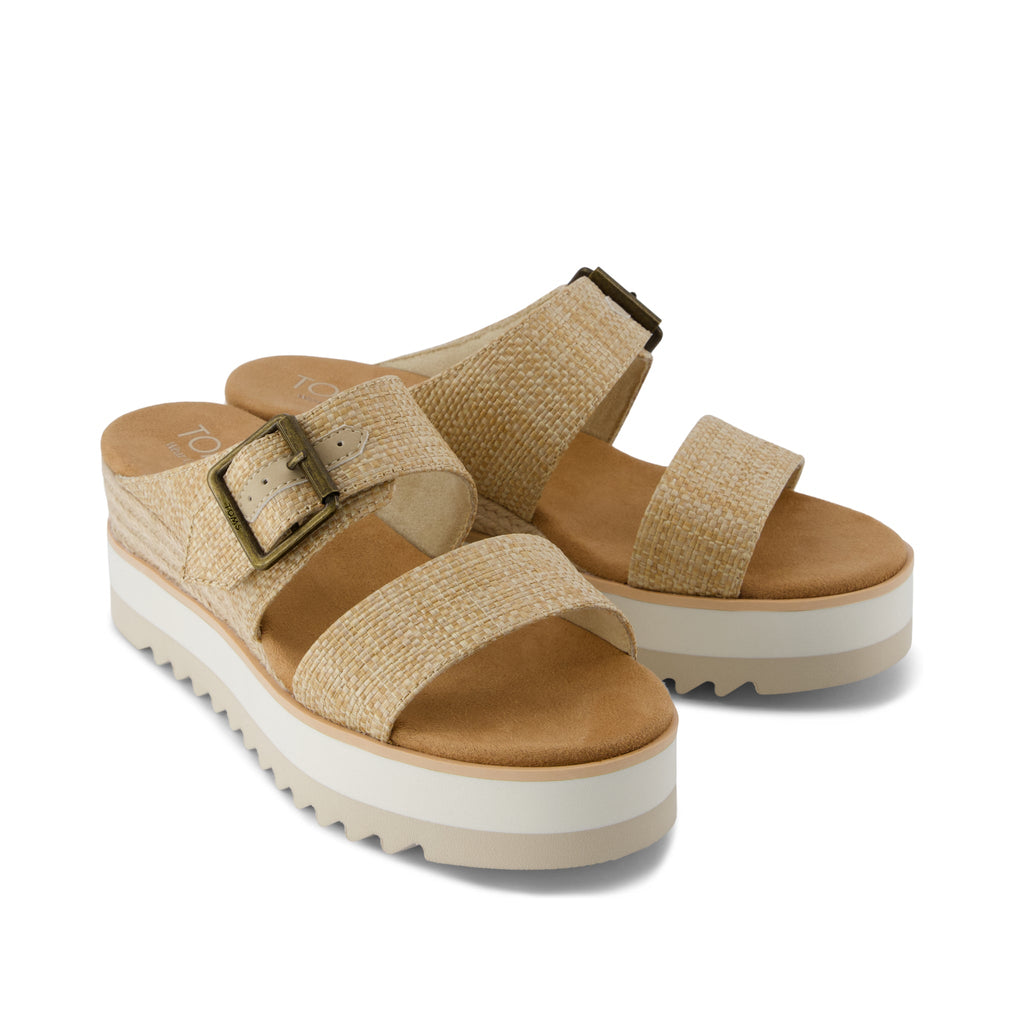 Diana Mule Buckle Wedge Sandal - Almond Raffia Front View