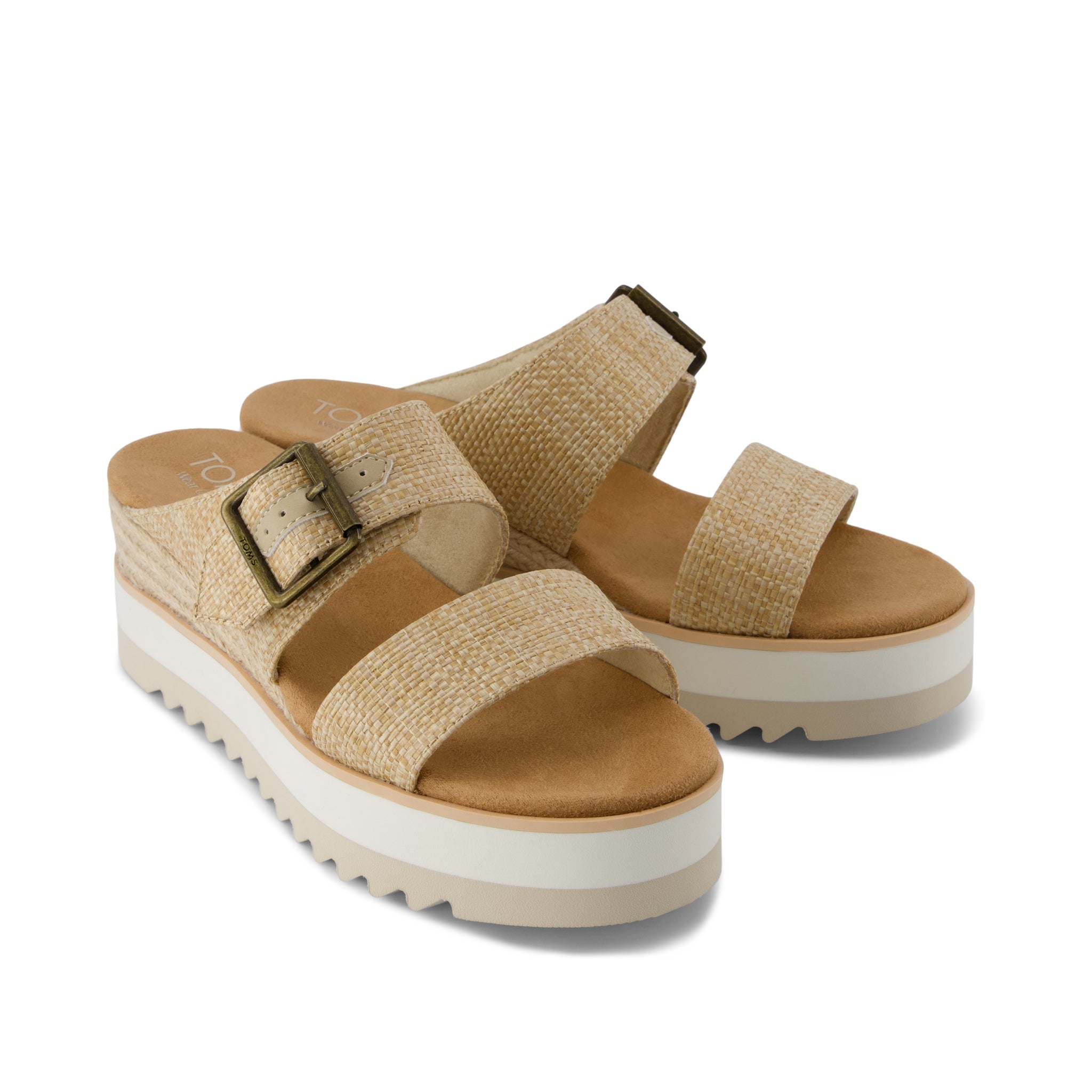 Diana Mule Buckle Wedge Sandal - Almond Raffia Front View