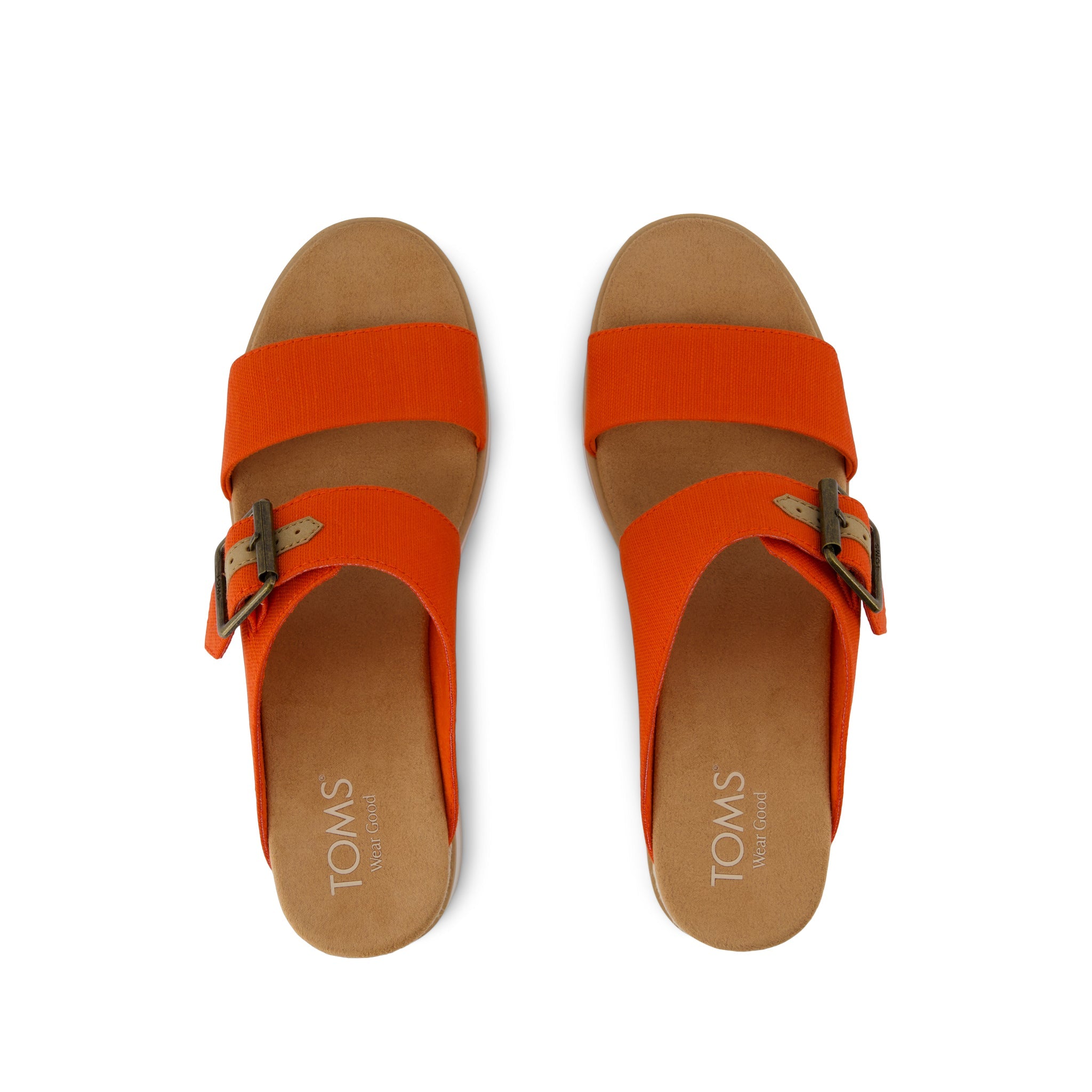 Diana Mule Buckle Wedge Sandal - Flame Slubby Woven Top View