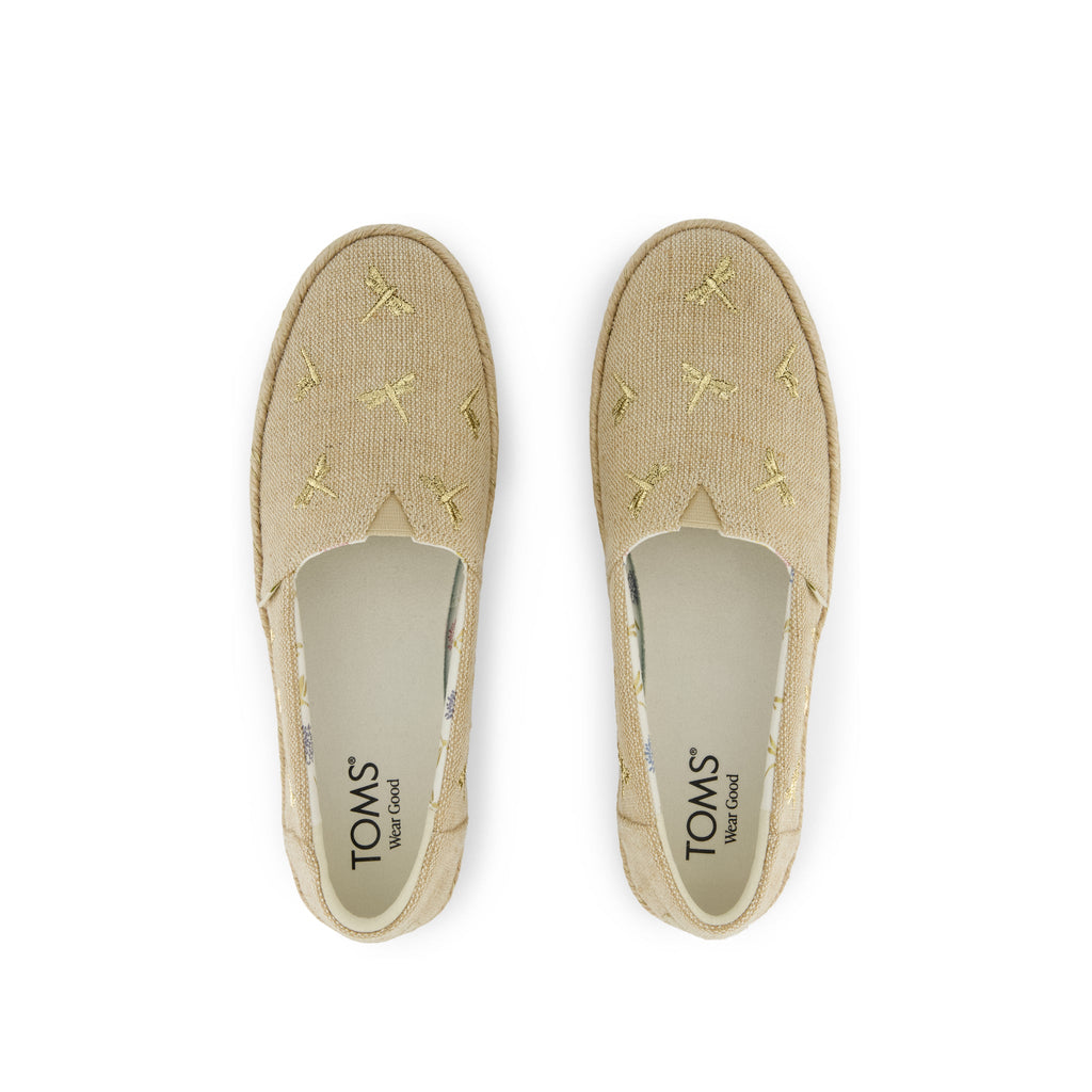 Valencia Platform Espadrille - Natural Undyed Metallic Dragonflies   Top View
