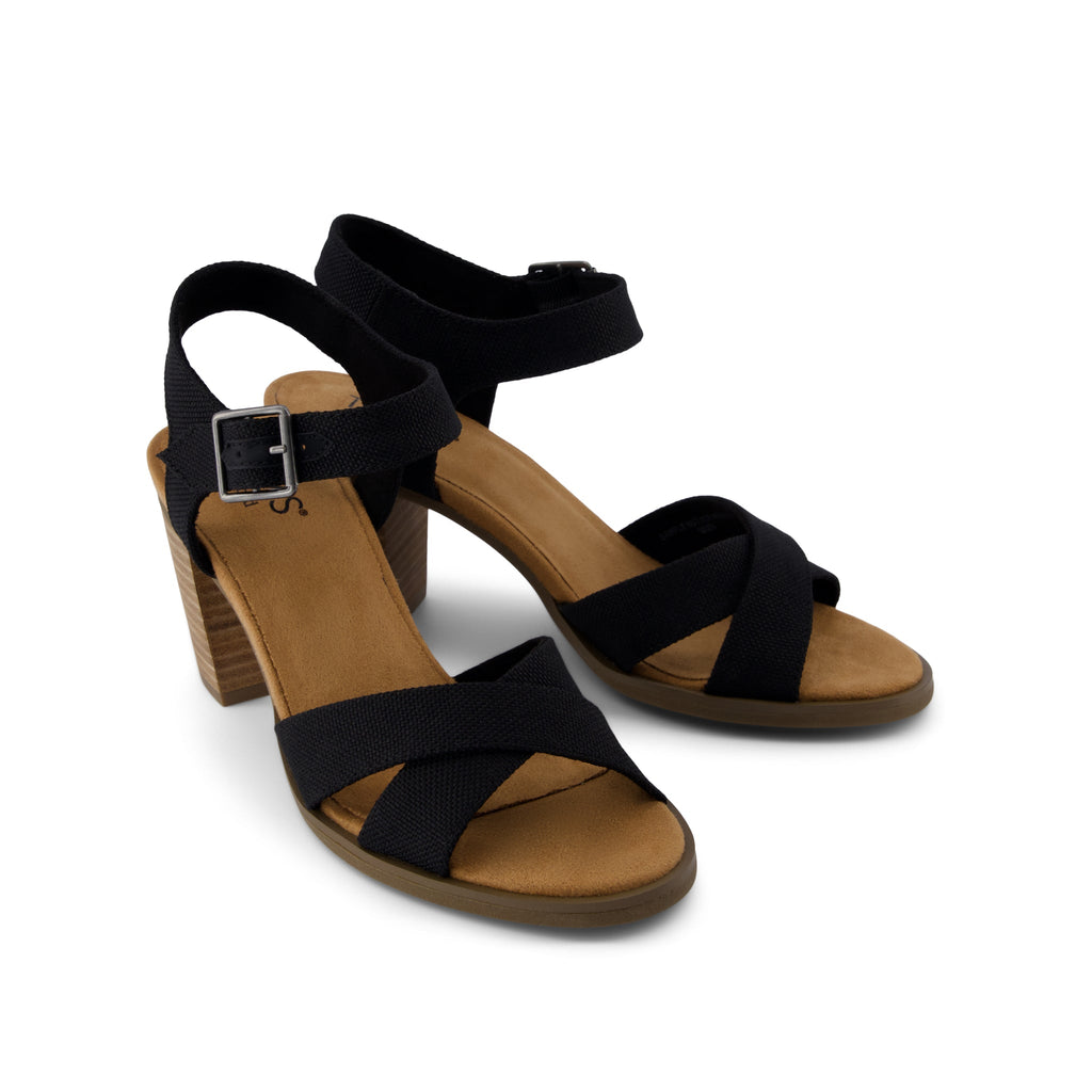 Majorca Strappy Heeled Sandal - Black Woven Melange Front View