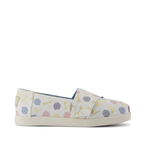 Alpargata Classic Kids Shoe - Egret Dragonflies Printed Canvas  Side View