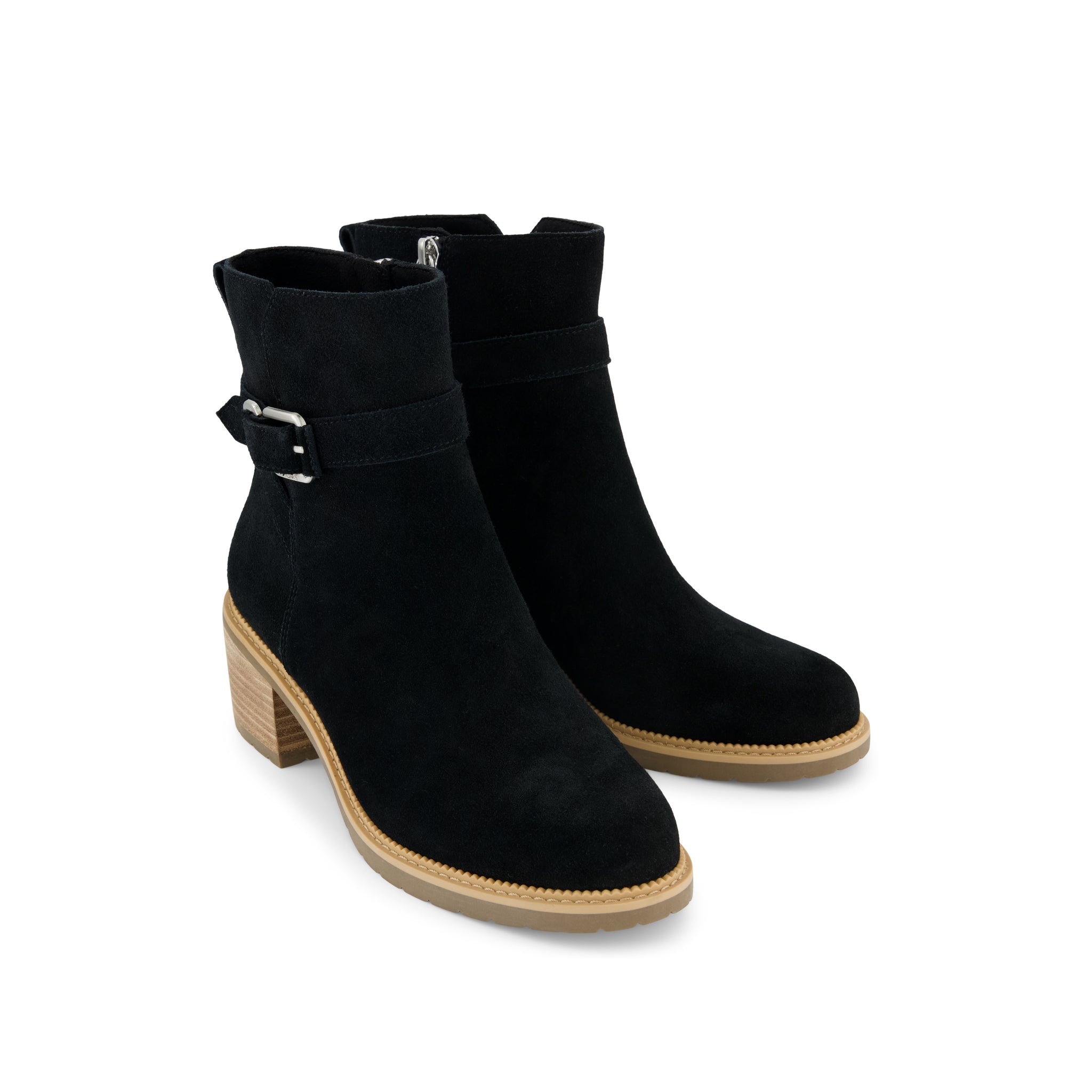 Hailey Buckle Ankle Boot - Water Resistant Black Suede Front View