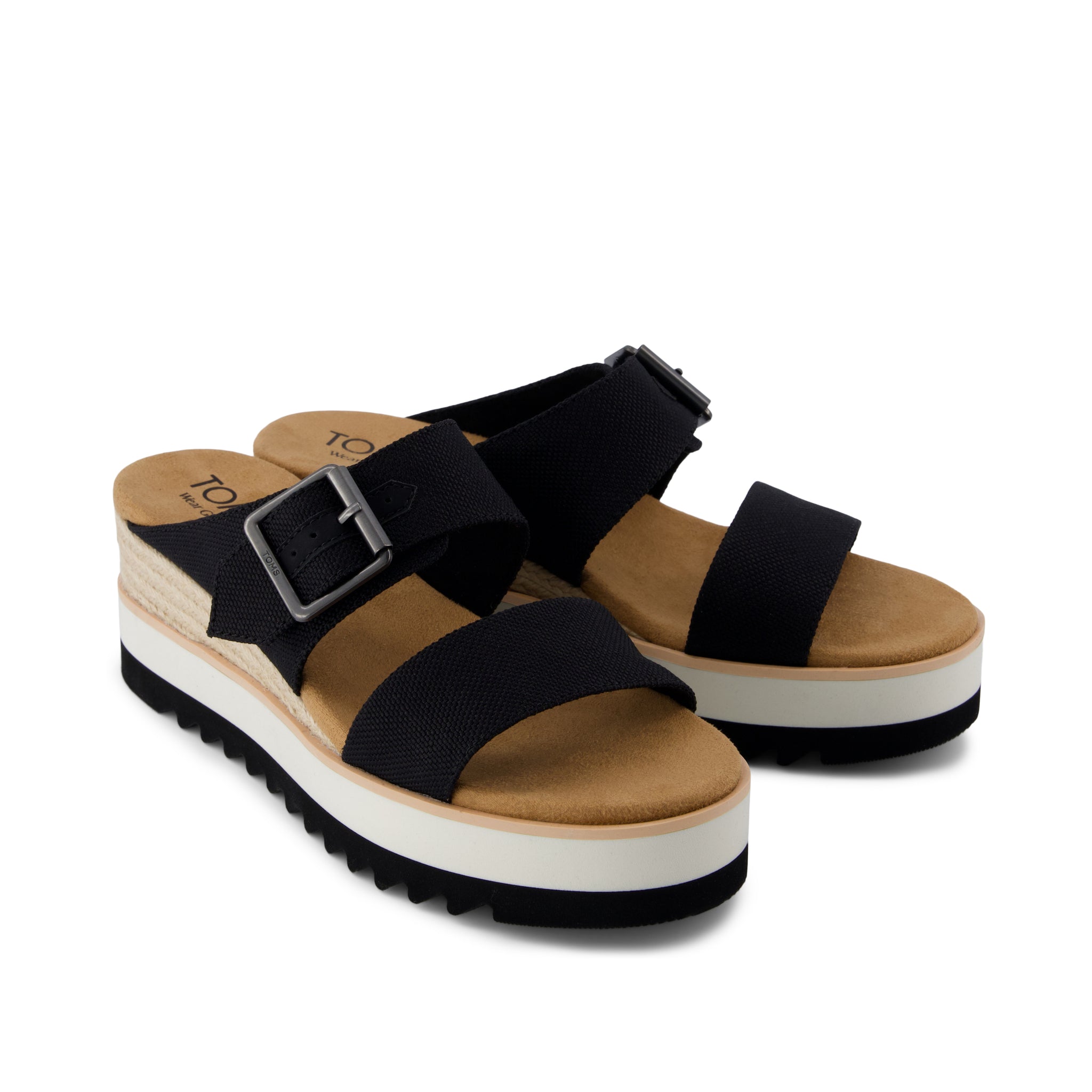 靴 MELT THE LADY volume upper sandal Black Diana Mule Buckle Wedge Sandal Black Heavy Canvas – TOMS.com