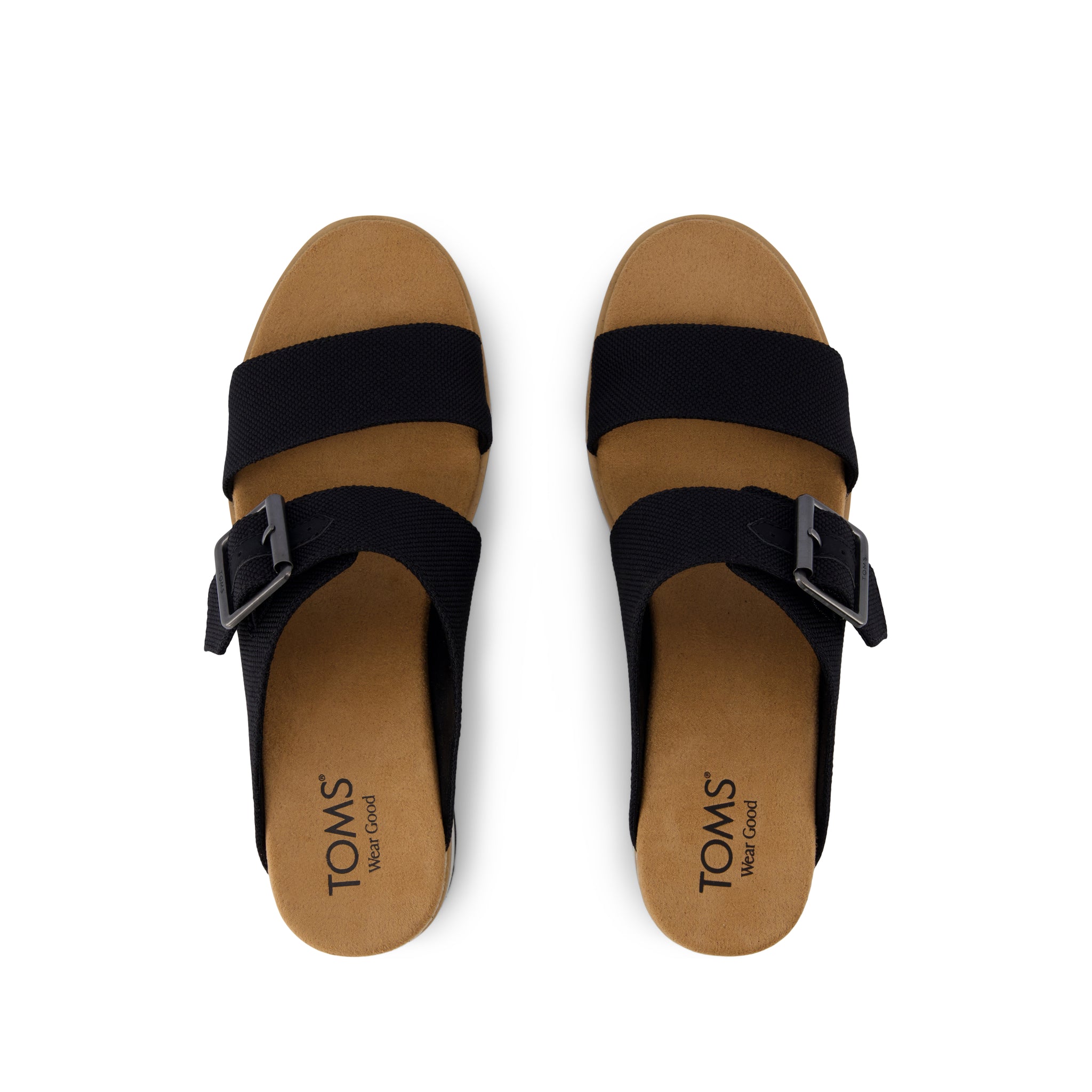 Diana Mule Buckle Wedge Sandal - Black Heavy Canvas Top View