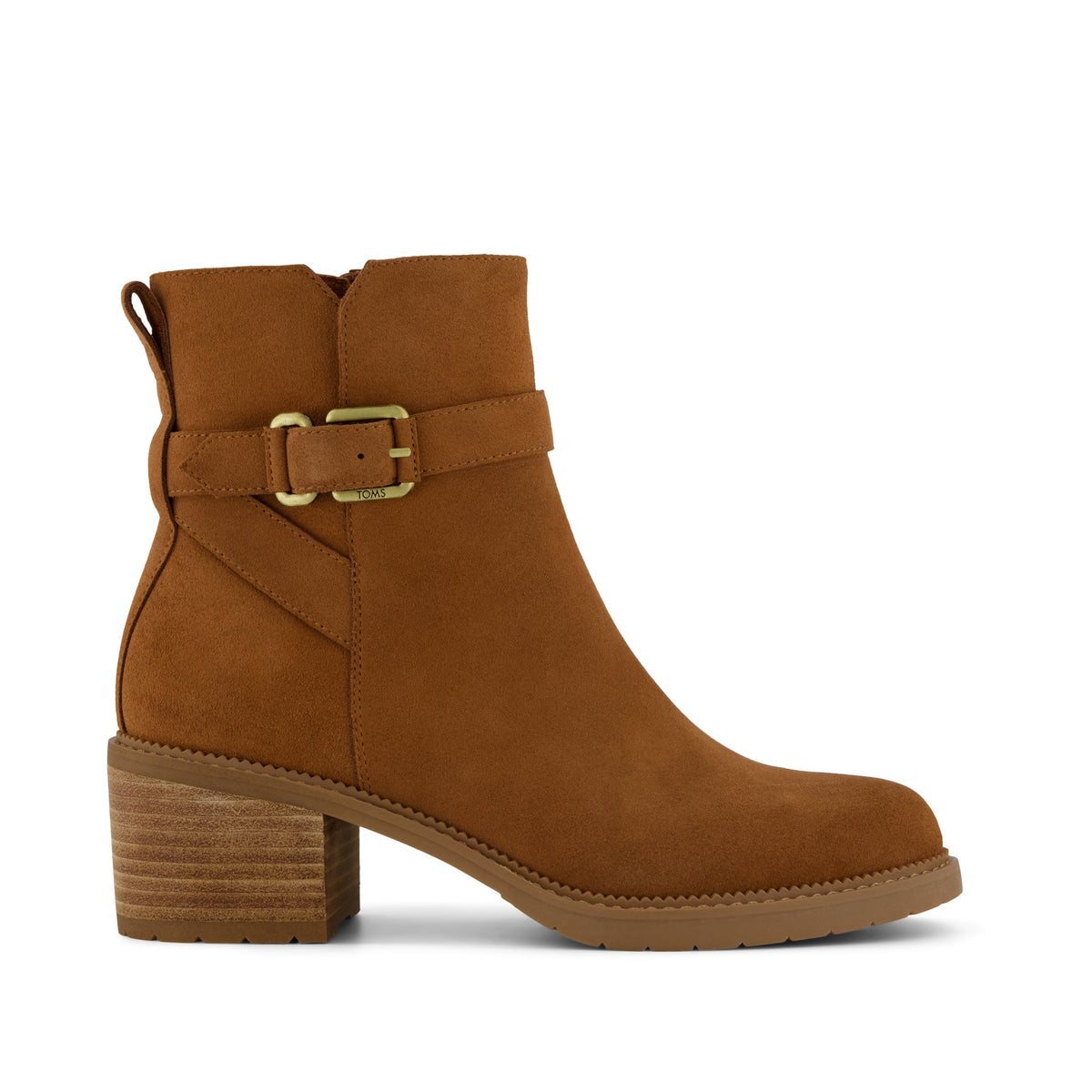 Hailey Buckle Ankle Boot - Water Resistant Amber Brown Suede Side View