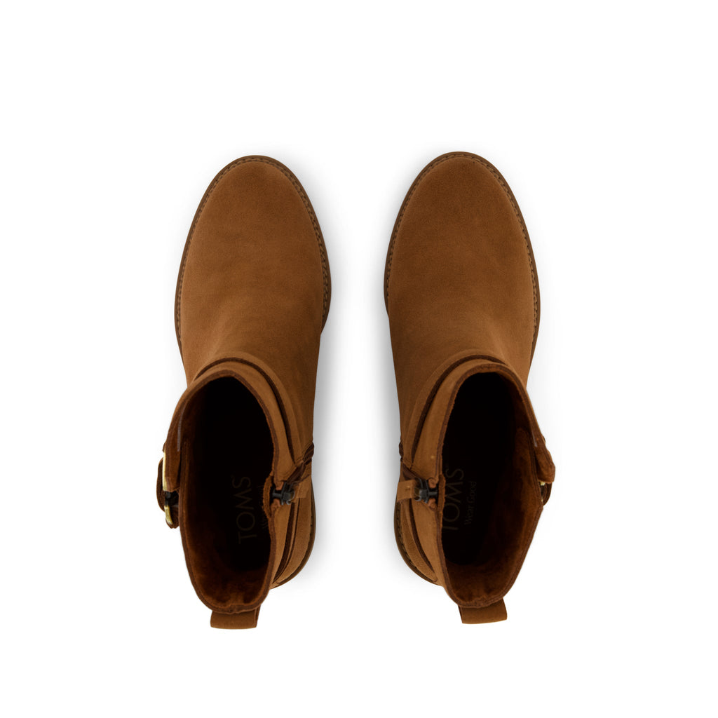 Hailey Buckle Ankle Boot - Water Resistant Amber Brown Suede Top View