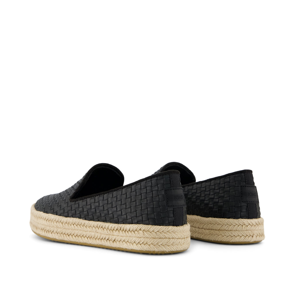 Carolina Espadrille - Black Woven Basket PU Leather Back View