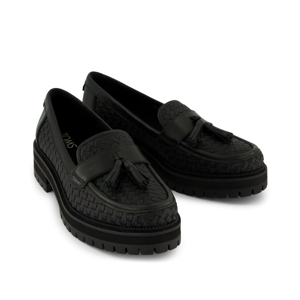 Cara Loafer - Black Leather Basketweave Front View