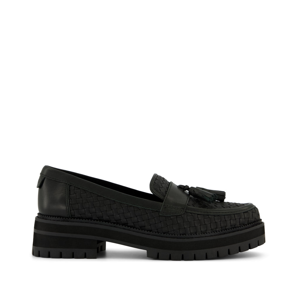 Cara Loafer - Black Leather Basketweave Side View