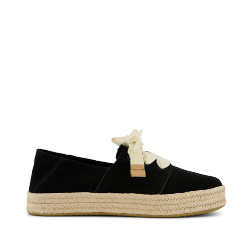 Carolina Lace-Up Espadrille - Black Suede Side View