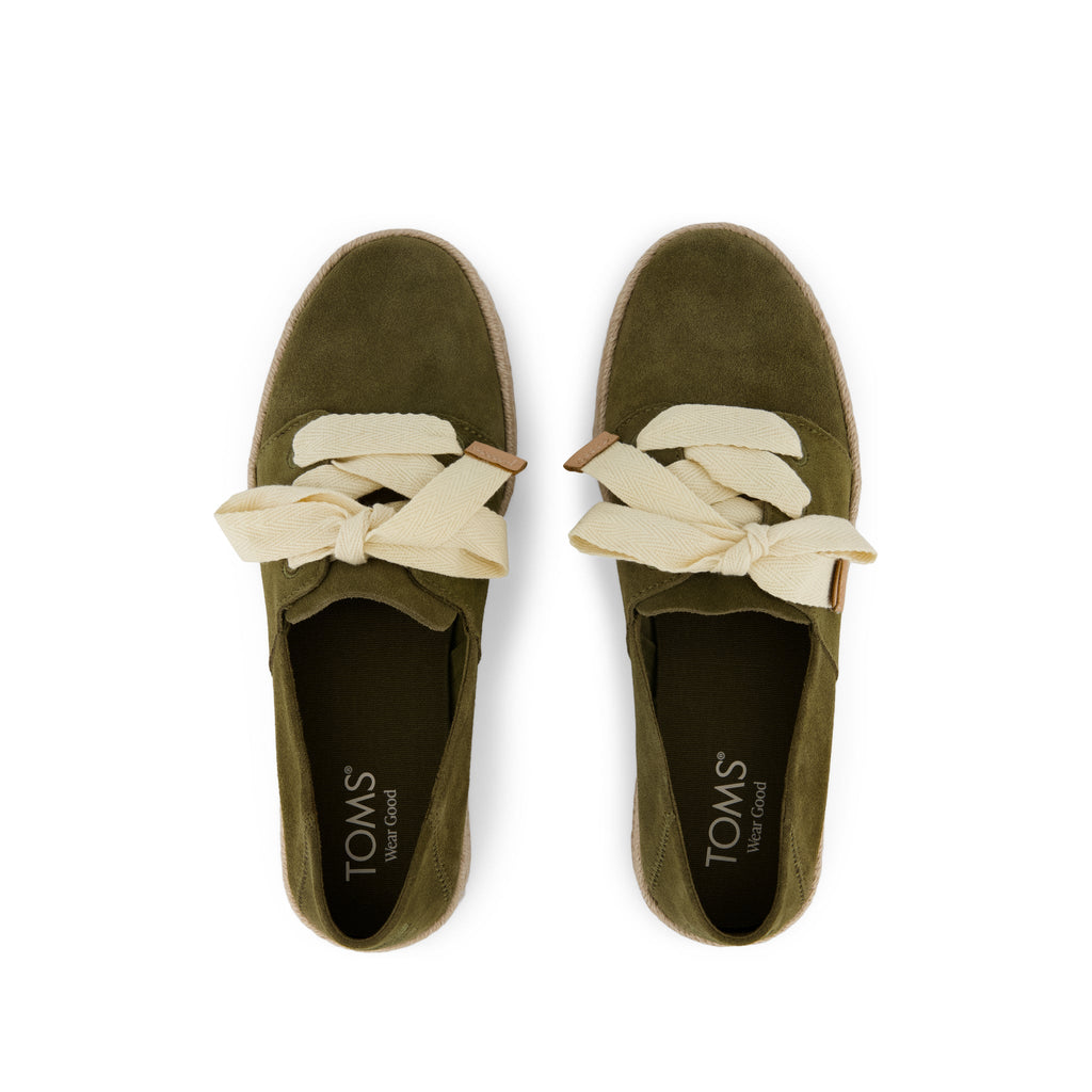 Carolina Lace-Up Espadrille - Military Olive Suede Top View