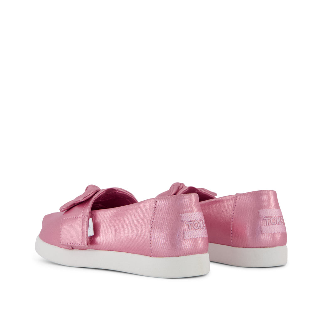 Alpargata Classic Kids Shoe - Rose Pink Metallic Twill with Bow Back View