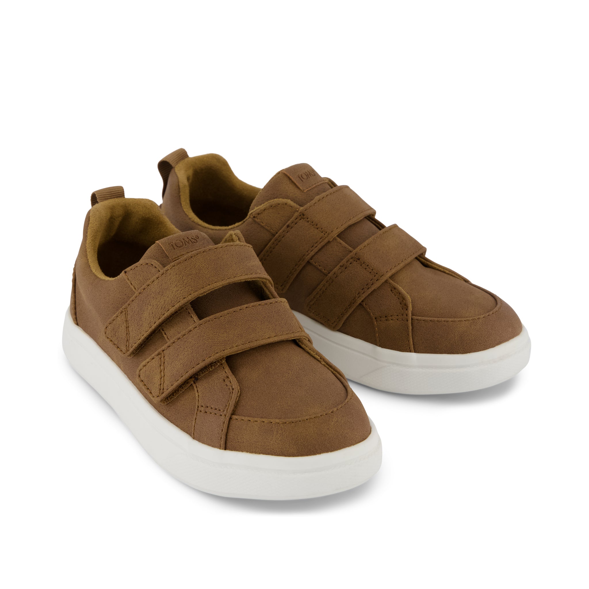 Cruz Double Strap Kids Sneaker - Toffee Microsuede Front View