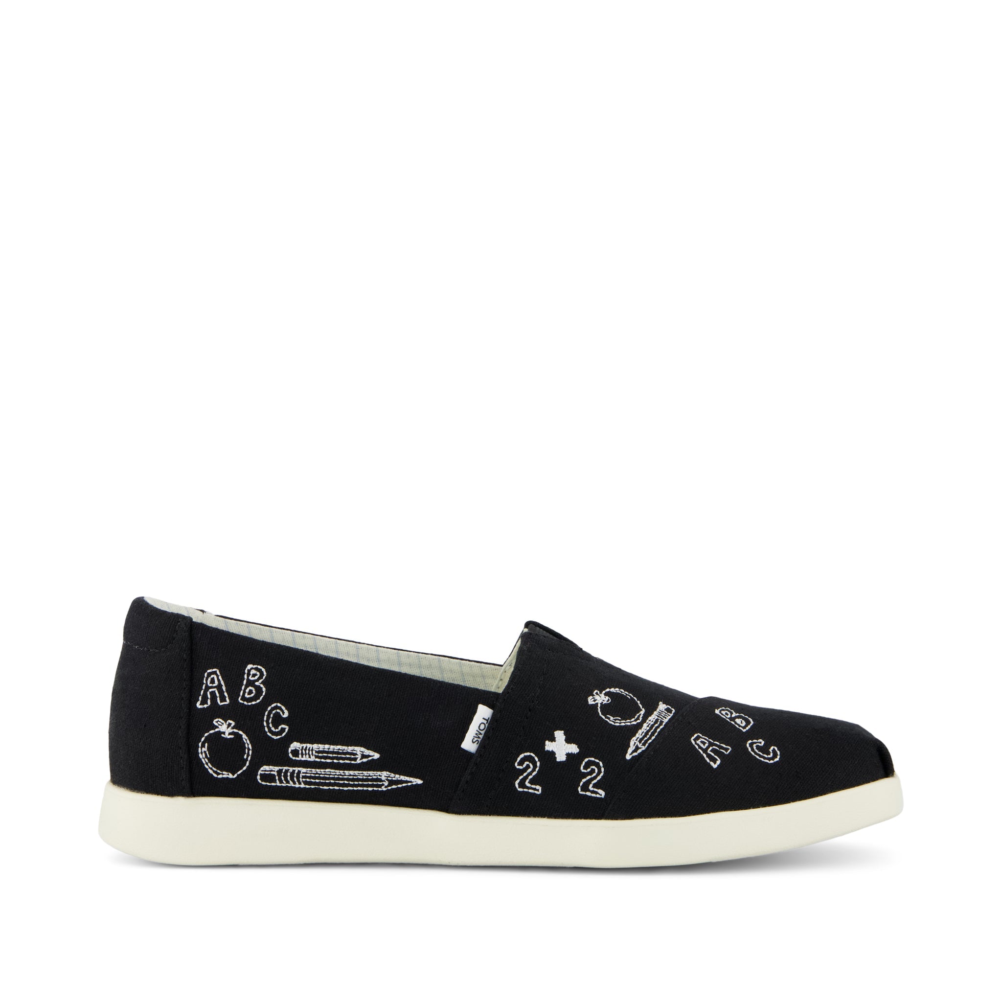 Womens Alpargata Plus Black Slub Woven with Back To School Doodle
