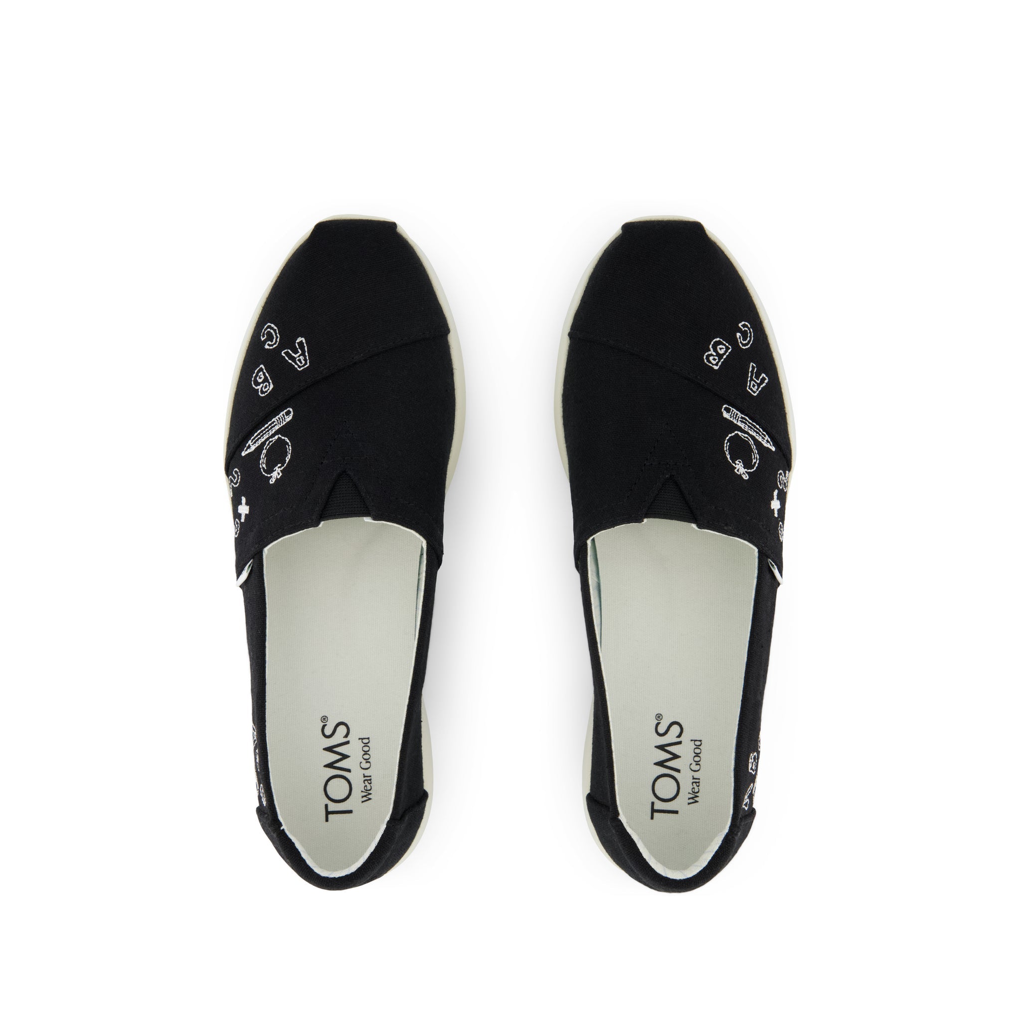 Alpargata Plus - Black Slub Woven Back To School Doodle Embroidery Top View