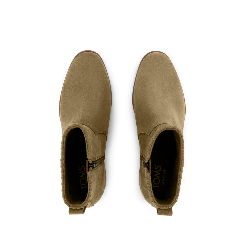 Delilah Heeled Boot - Water Repellent Military Olive Suede Top View