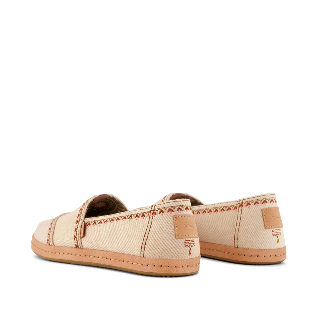 Womens Alpargata Leather Wrap Beige Twill Western Embroidery