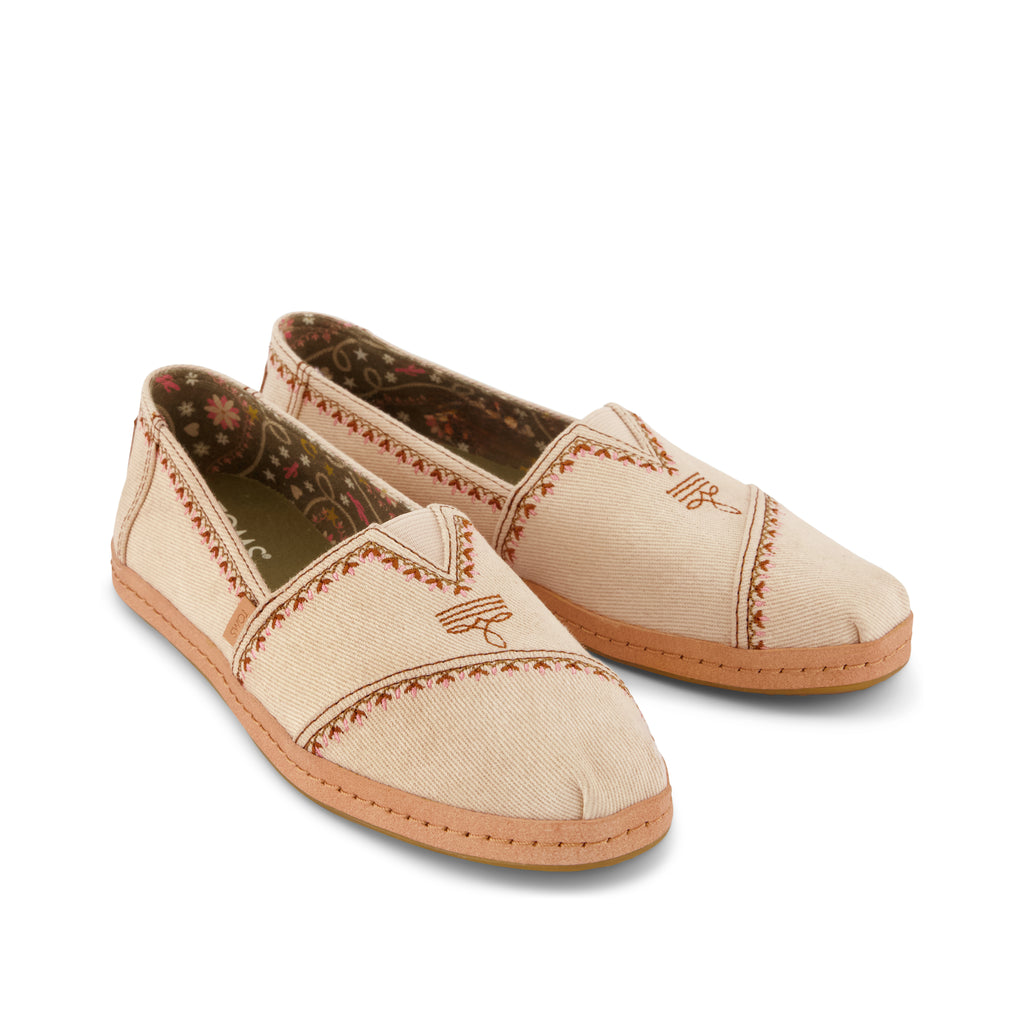 Womens Alpargata Leather Wrap Beige Twill Western Embroidery