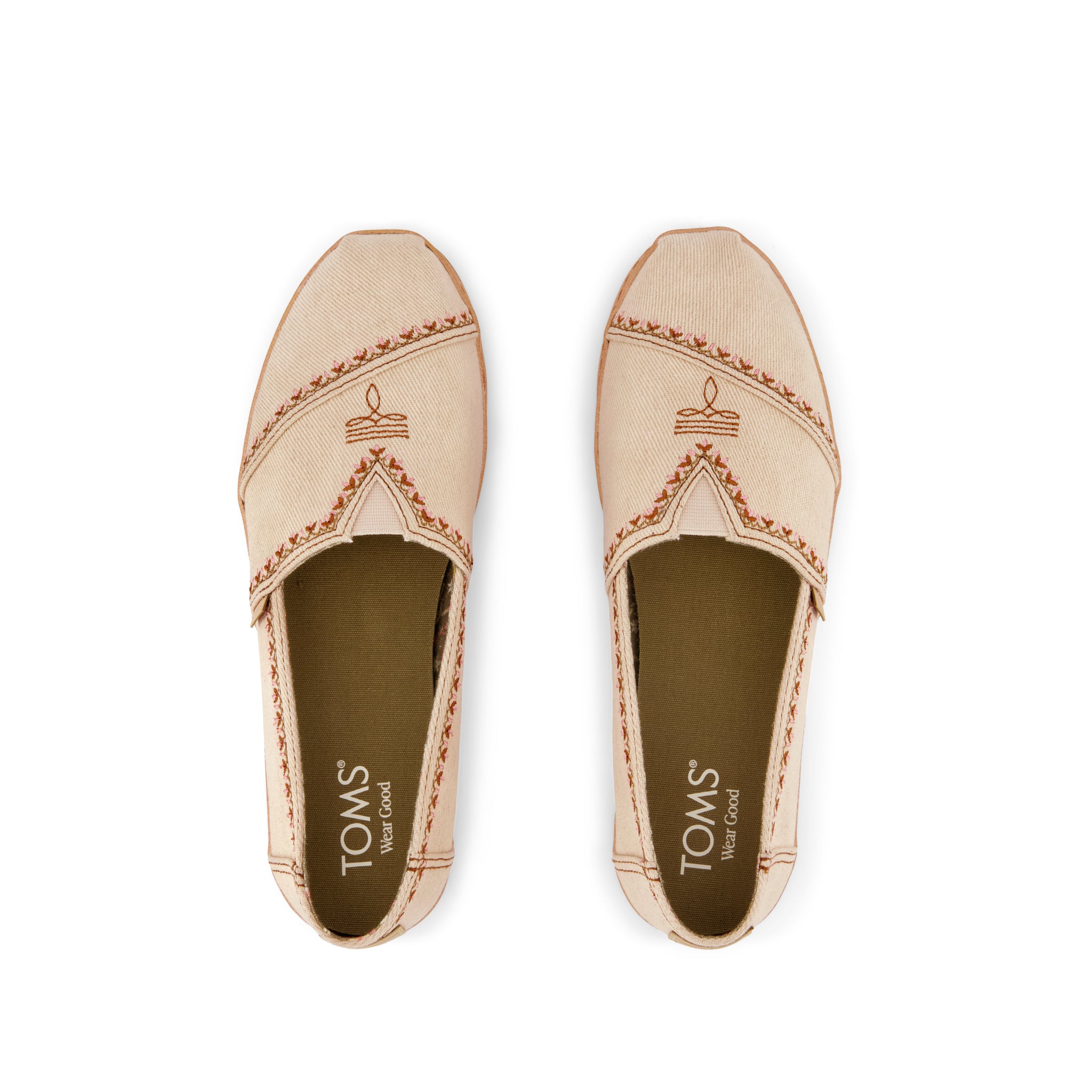 Womens Alpargata Leather Wrap Beige Twill Western Embroidery