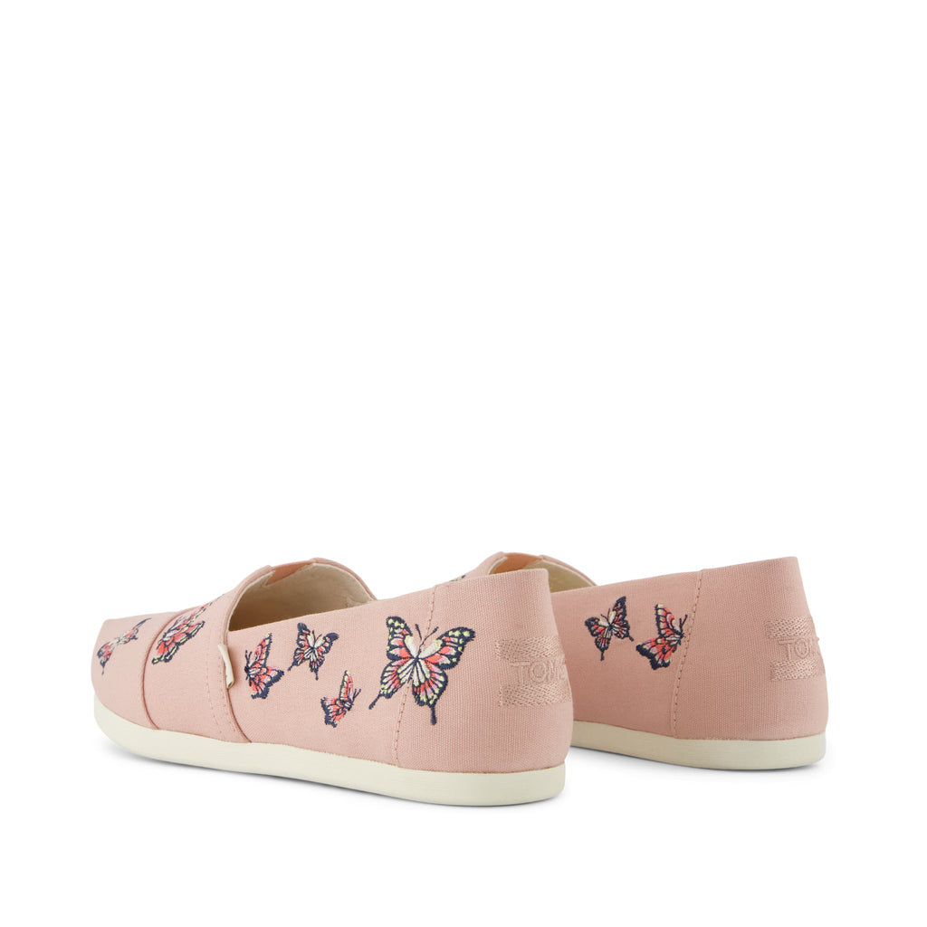 Alpargata Classic - Pale Rose Canvas with Embroidered Butterflies Back View