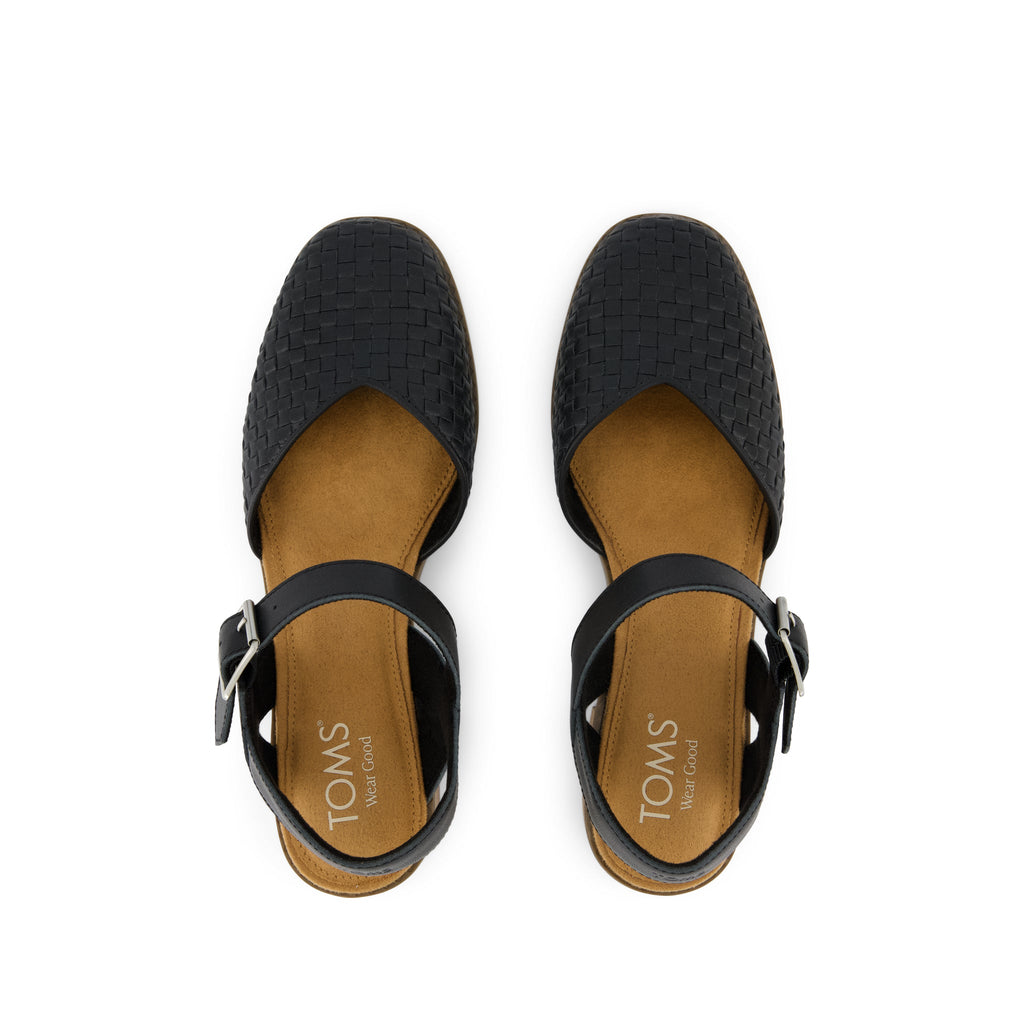 Jaclyn Heel - Black Woven Basket Faux Leather Top View