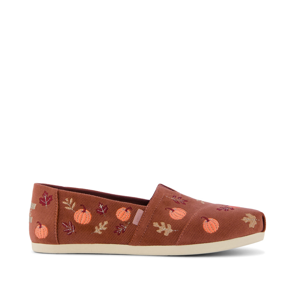Alpargata Classic - Amber Brown Corduroy Embroidered Pumpkins Side View