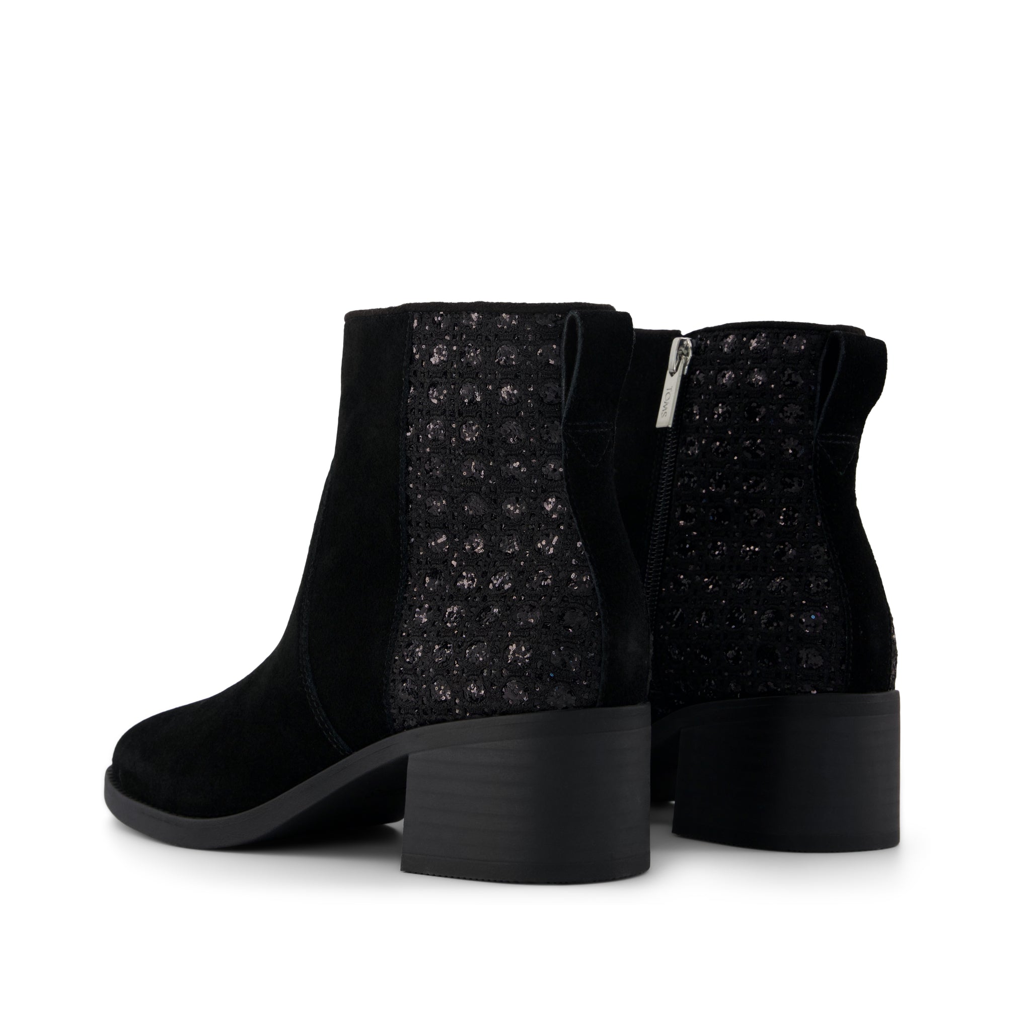 Delilah Heeled Boot - Black Geometric Sequins Back View