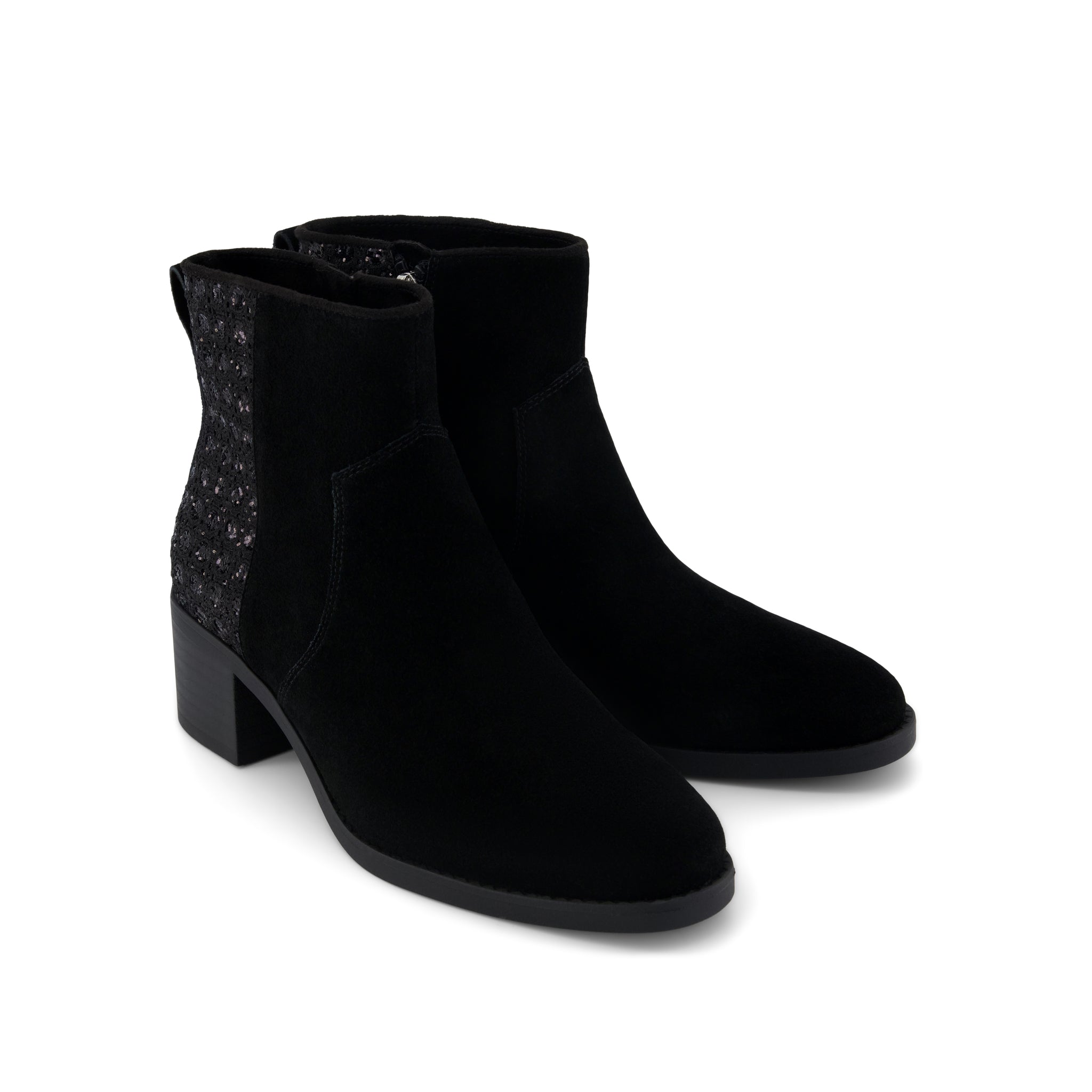 Delilah Heeled Boot - Black Geometric Sequins Front View