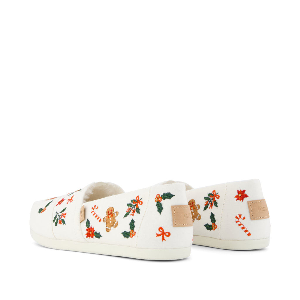 Alpargata Classic - Natural Gingerbread Candy Cane Embroidery Back View
