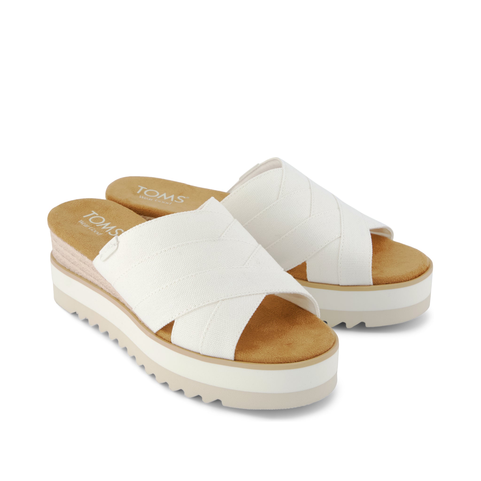 Womens Diana Crossover Mule Wedge Sandal White Canvas – TOMS.com