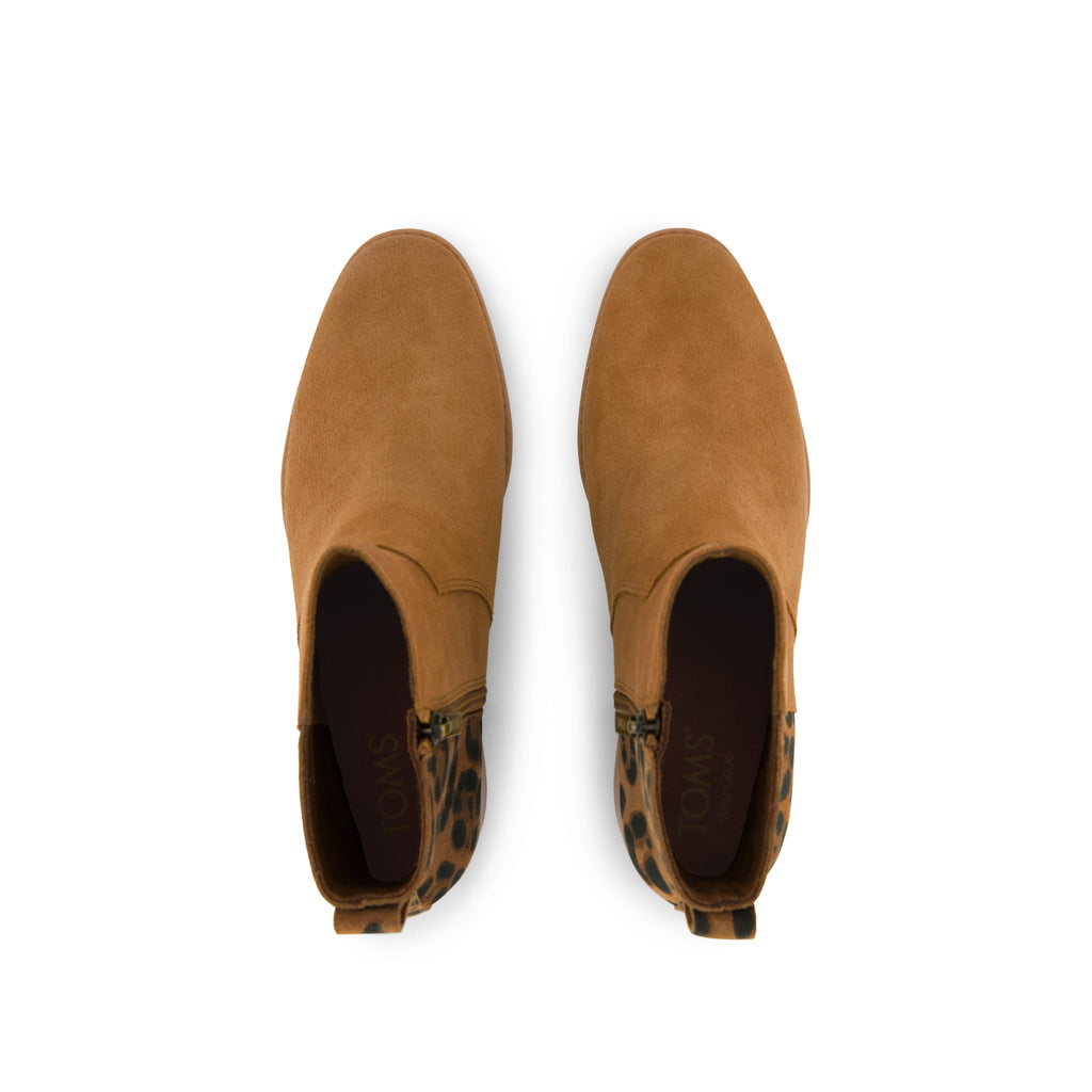 Delilah Heeled Boot - Water Repellent Brown Sugar Leopard Suede Top View