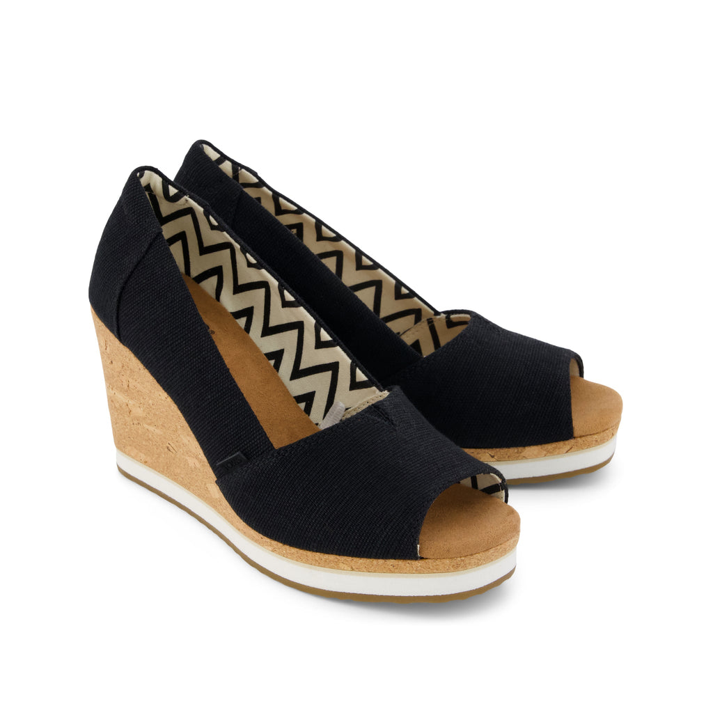 Womens Black Heritage Canvas Essential Wedge