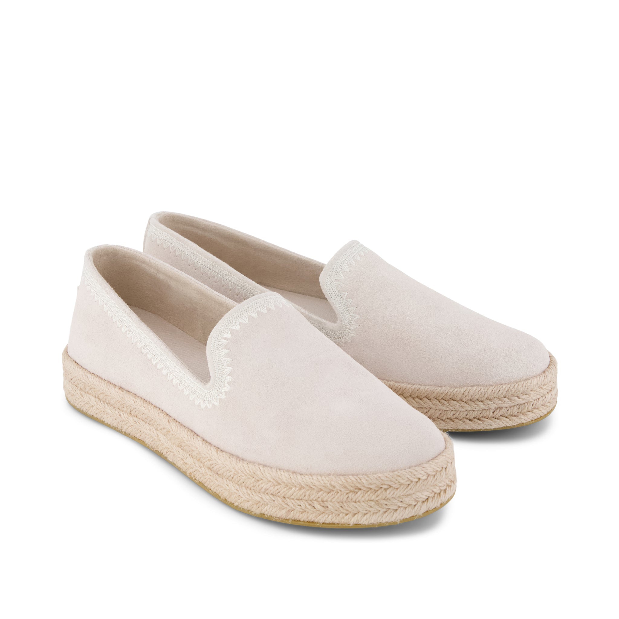 Carolina Espadrille - Embroidered Taupe Suede (changed from Soft Grey) Front View