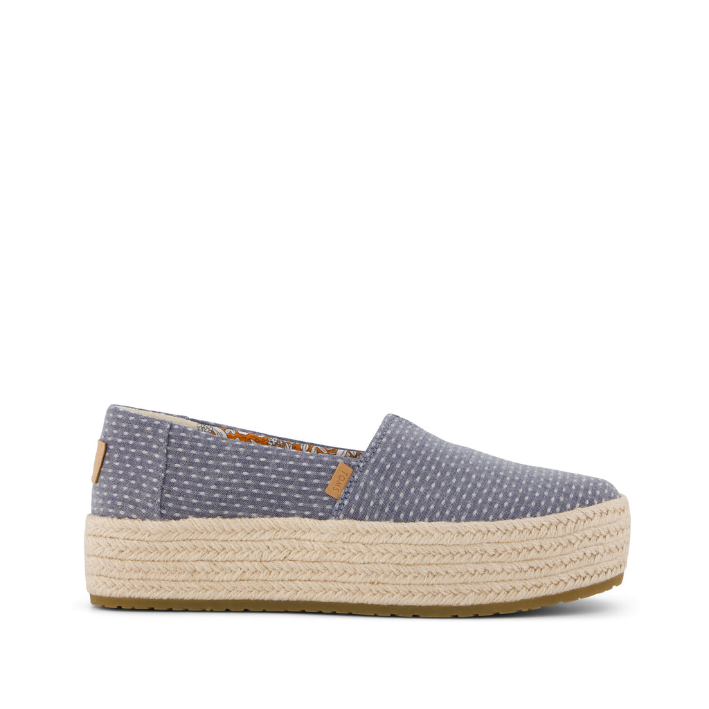 Valencia Platform Espadrille - Niagara Mist Chambray Dot Side View